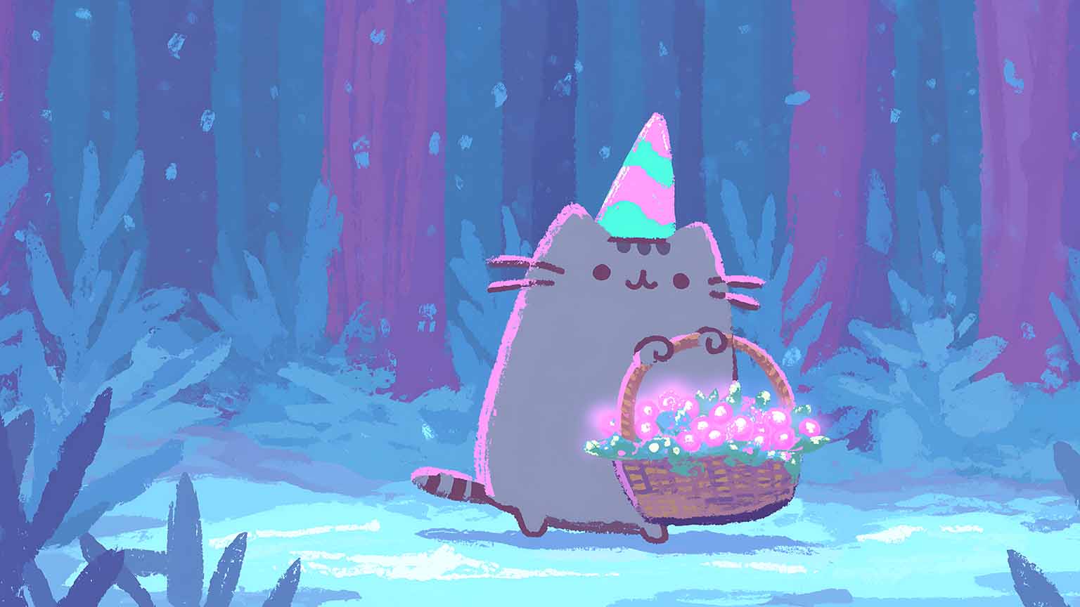 Free Pusheen Fireplace Cozy Winter Night Desktop Wallpaper