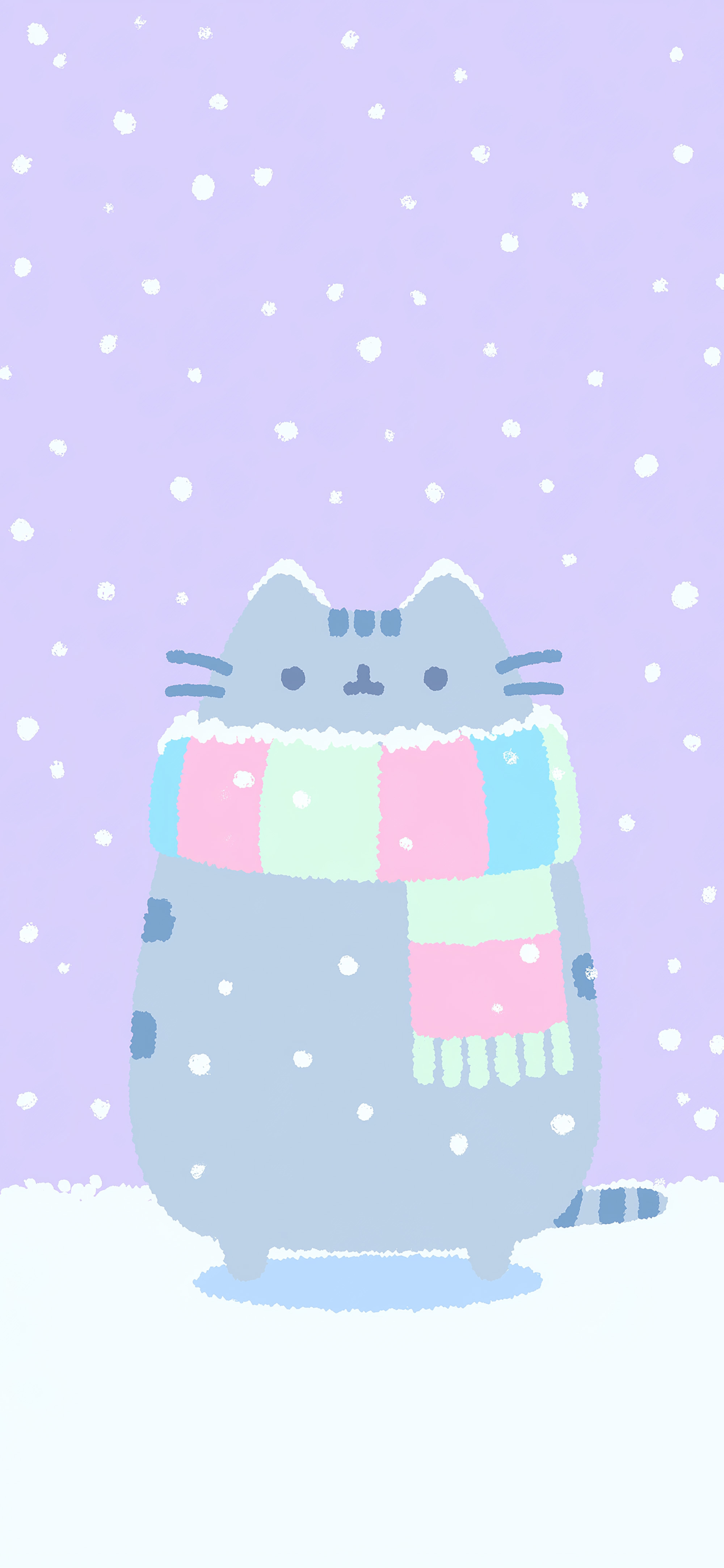 Pusheen Winter Scarf Pastel Snowy Wallpaper