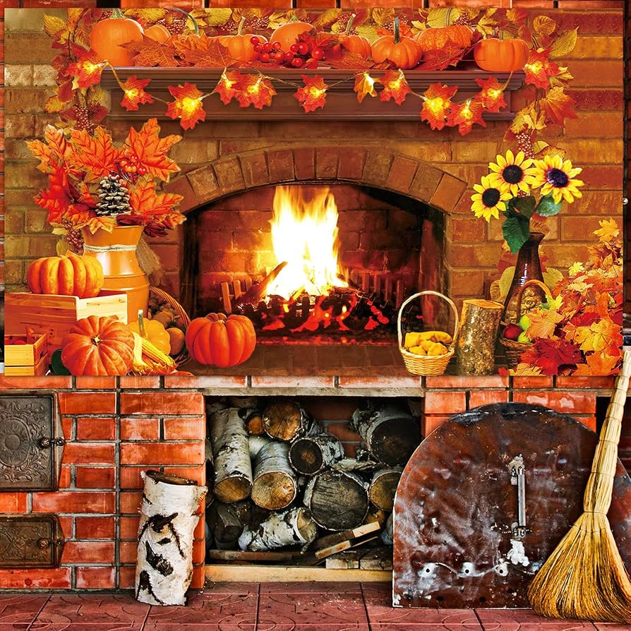 Amazon.com, Fall Thanksgiving Decoration Thanksgiving Fireplace Backdrop Autumn Harvest Pumpkin Background Thanksgiving Day Maple Leaf Sunflower Banner For Thanksgiving Fall Birthday Party Photo Props Supplies