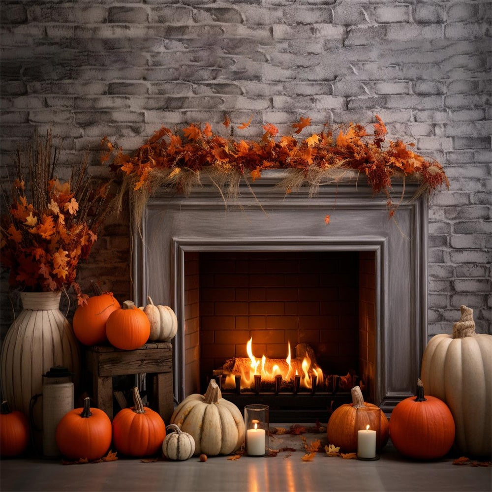 Autumn Fireplace Red Maple Leaves Backdrop BRP7 84