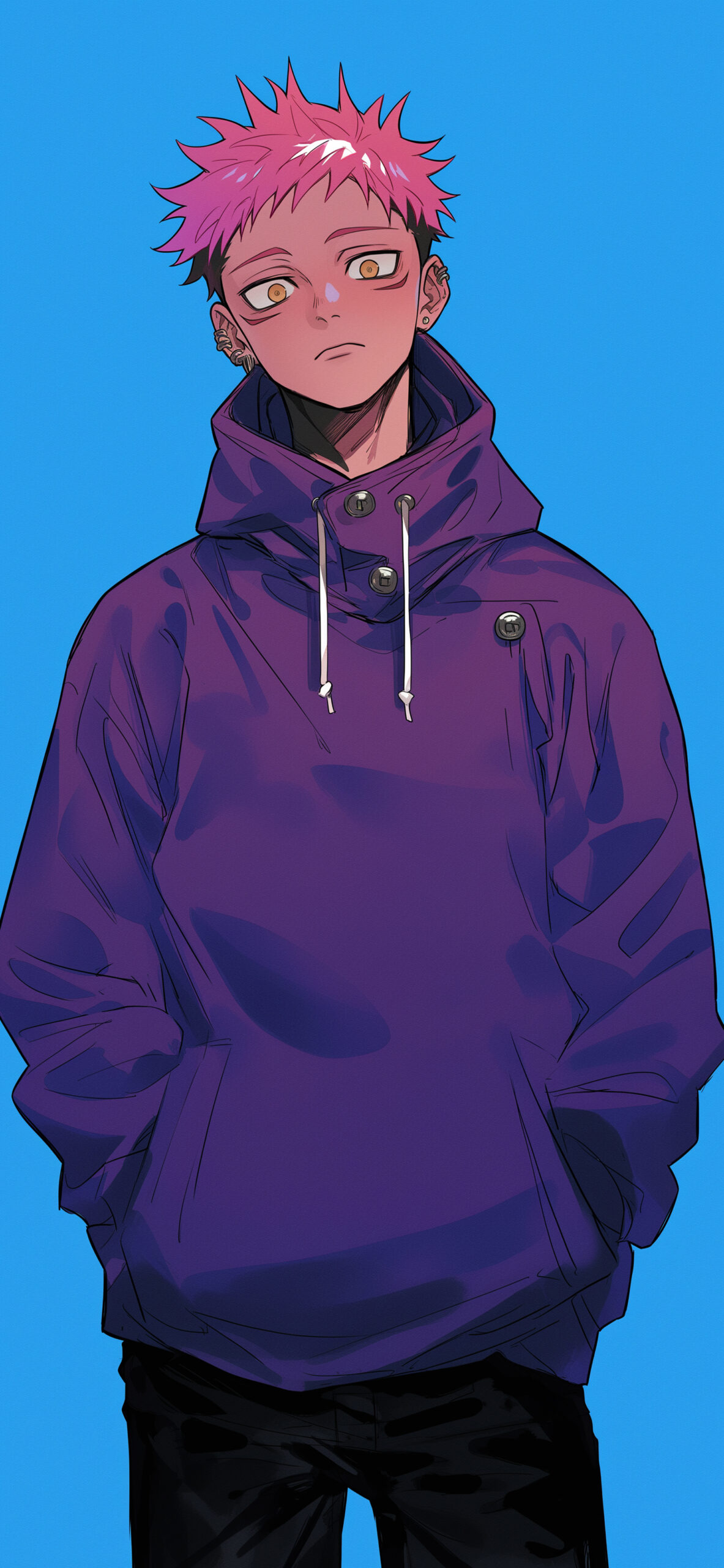 Yuji Itadori Purple Hoodie Wallpaper Kaisen Art Wallpaper