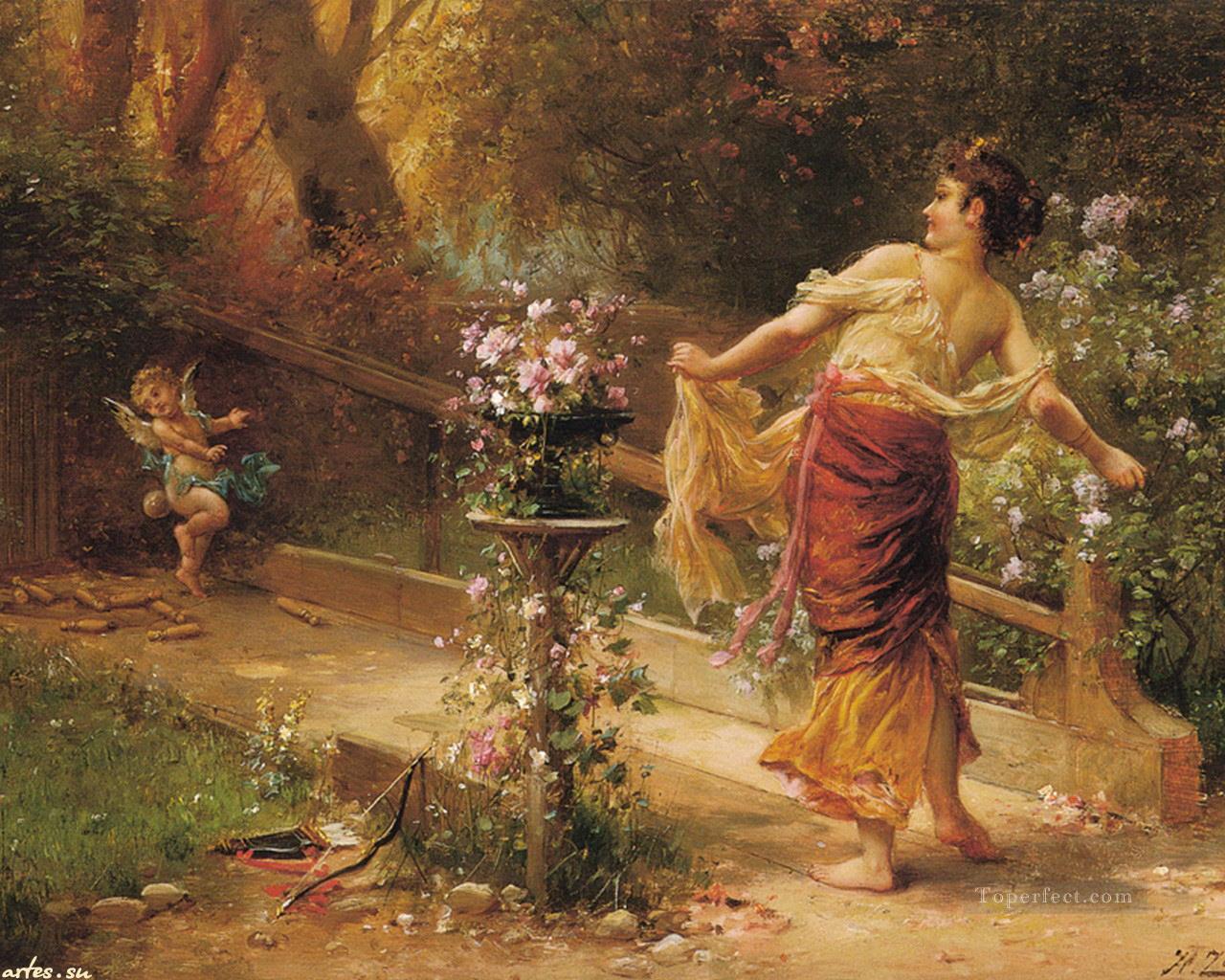 floral angel with girl Hans Zatzka classical flowers Painting