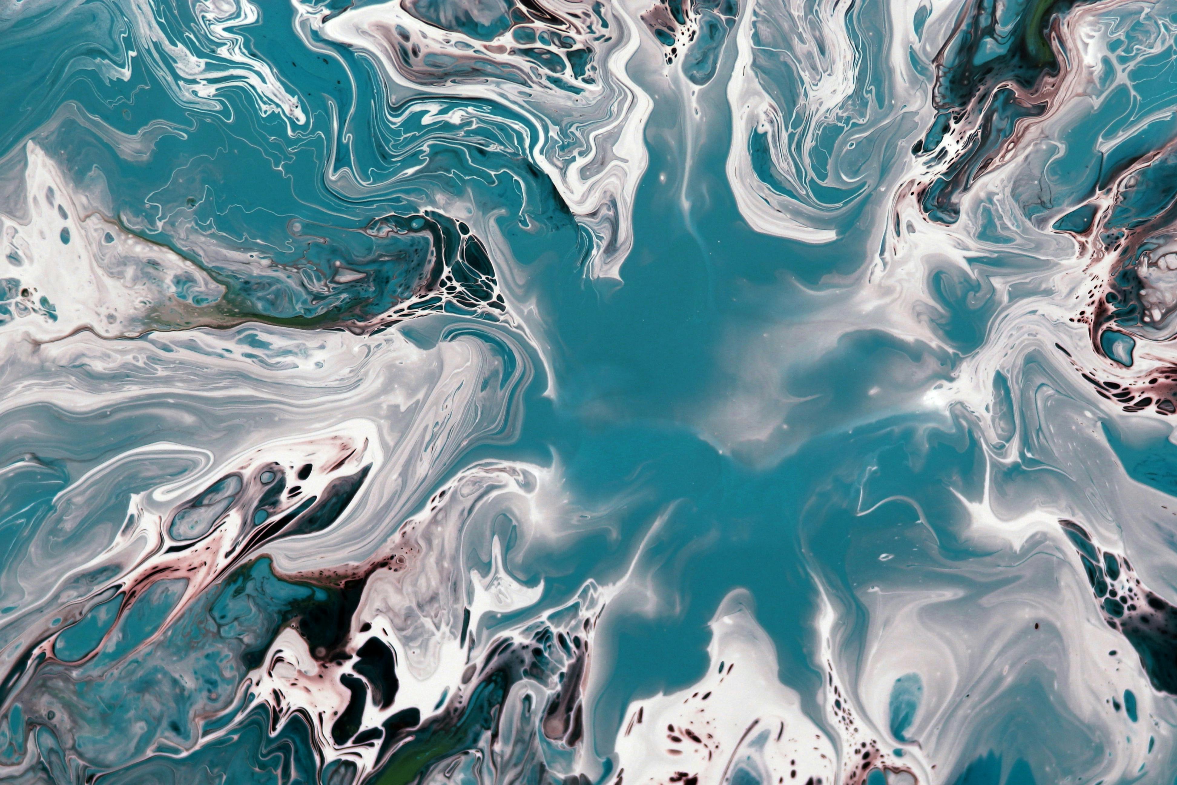 Abstract Ocean Inspired Swirl Art in Teal and White · Free