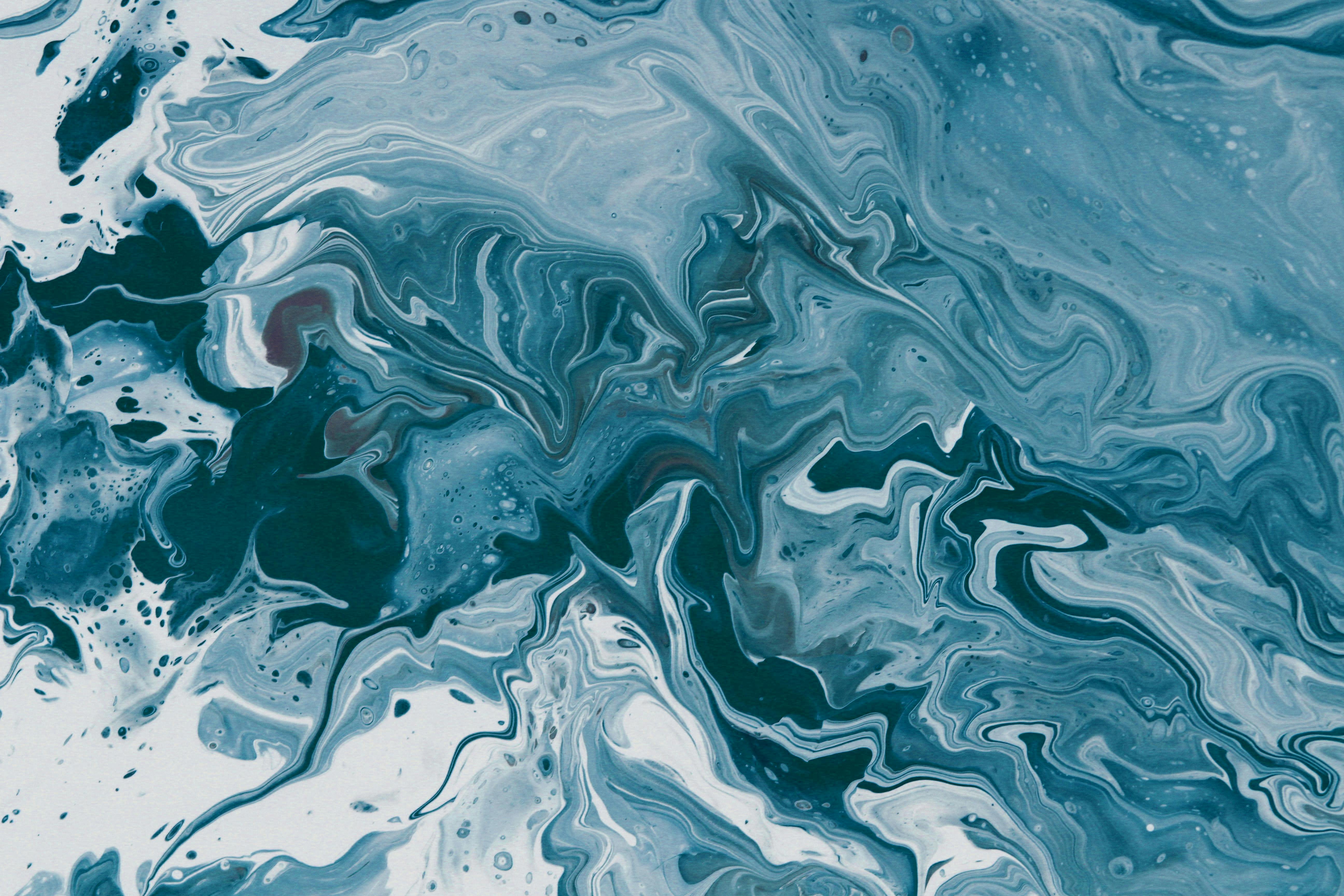 Abstract Blue And White Paint Swirls Close Up · Free
