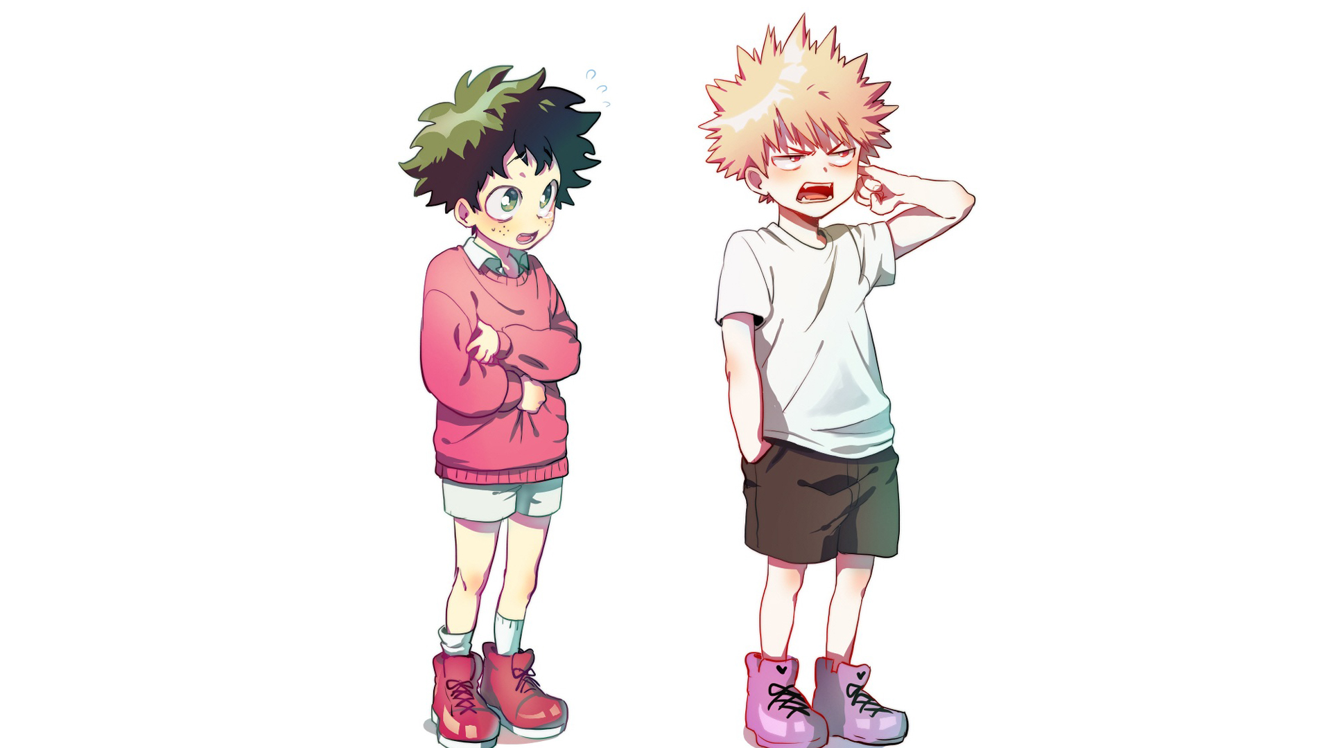 Izuku Midoriya Katsuki Bakugou In White Background HD My Hero Academia Wallpaper