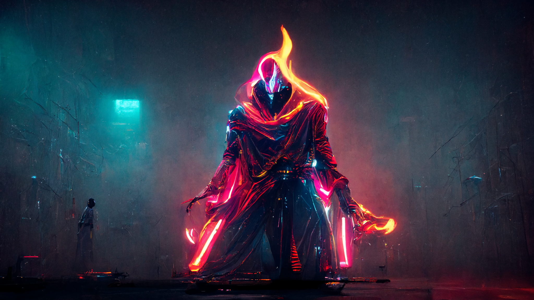 Today I created Neon Inferno Jhin splash art using AI MidJourney looks kinda sick imo