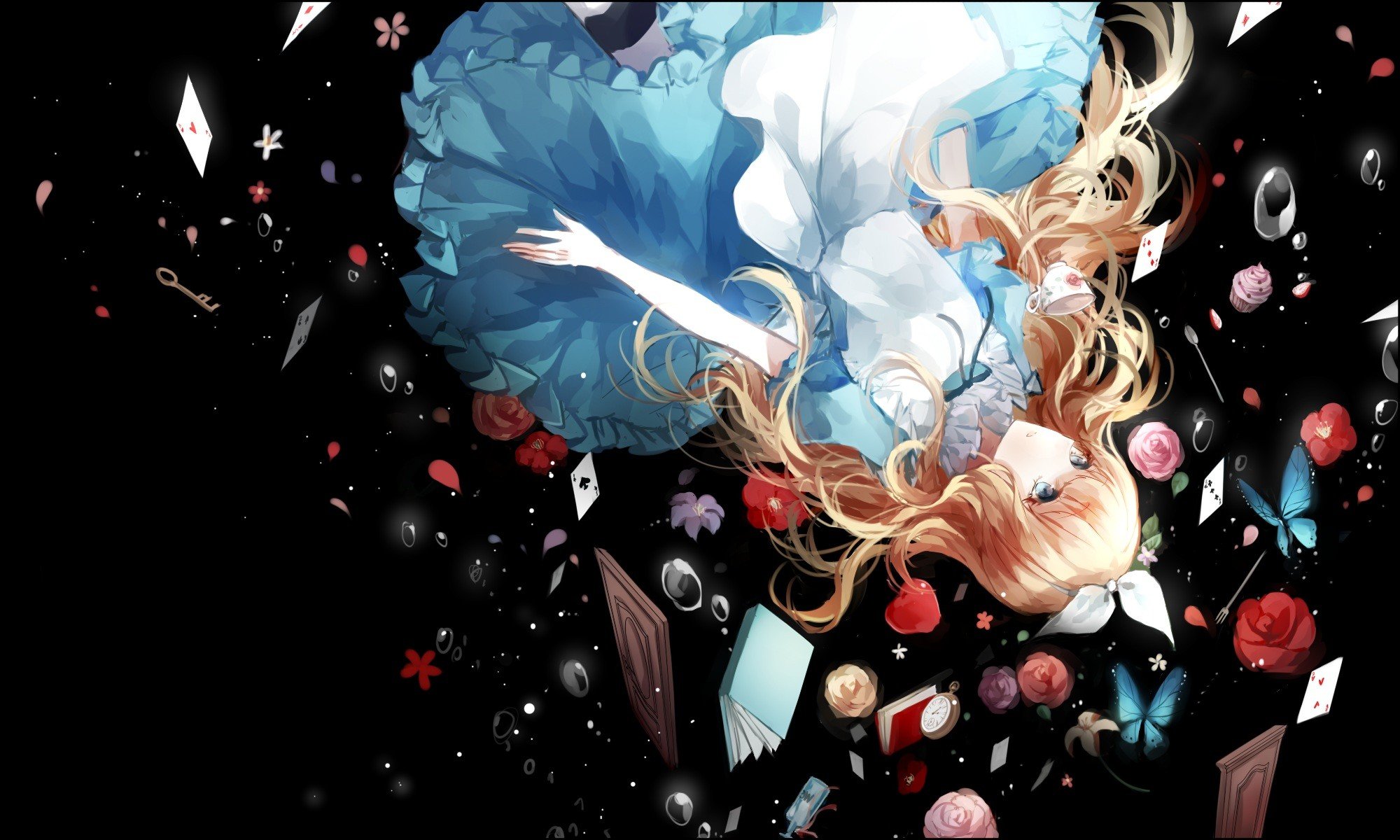 anime girls, Anime, Skirt, Long hair, Simple background, Playing cards, Alice in Wonderland Wallpaper HD / Desktop and Mobile Background