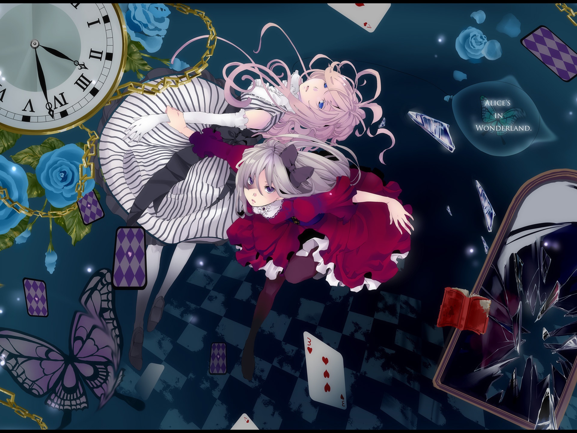 Wallpaper watch, map, Alice in Wonderland, Alice in Wonderland, broken mirror, anime girl for mobile and desktop, section аниме, resolution 1920x1440