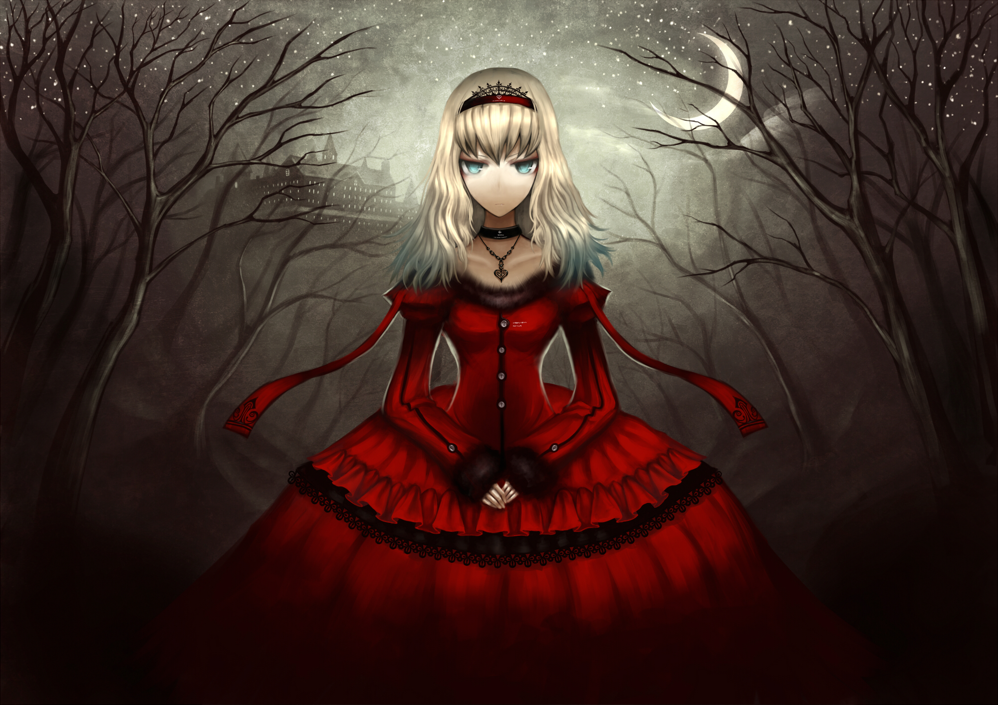Phone wallpaper: Castle, Anime, Alice In Wonderland, Crescent, Night, Tree, Wood 188459