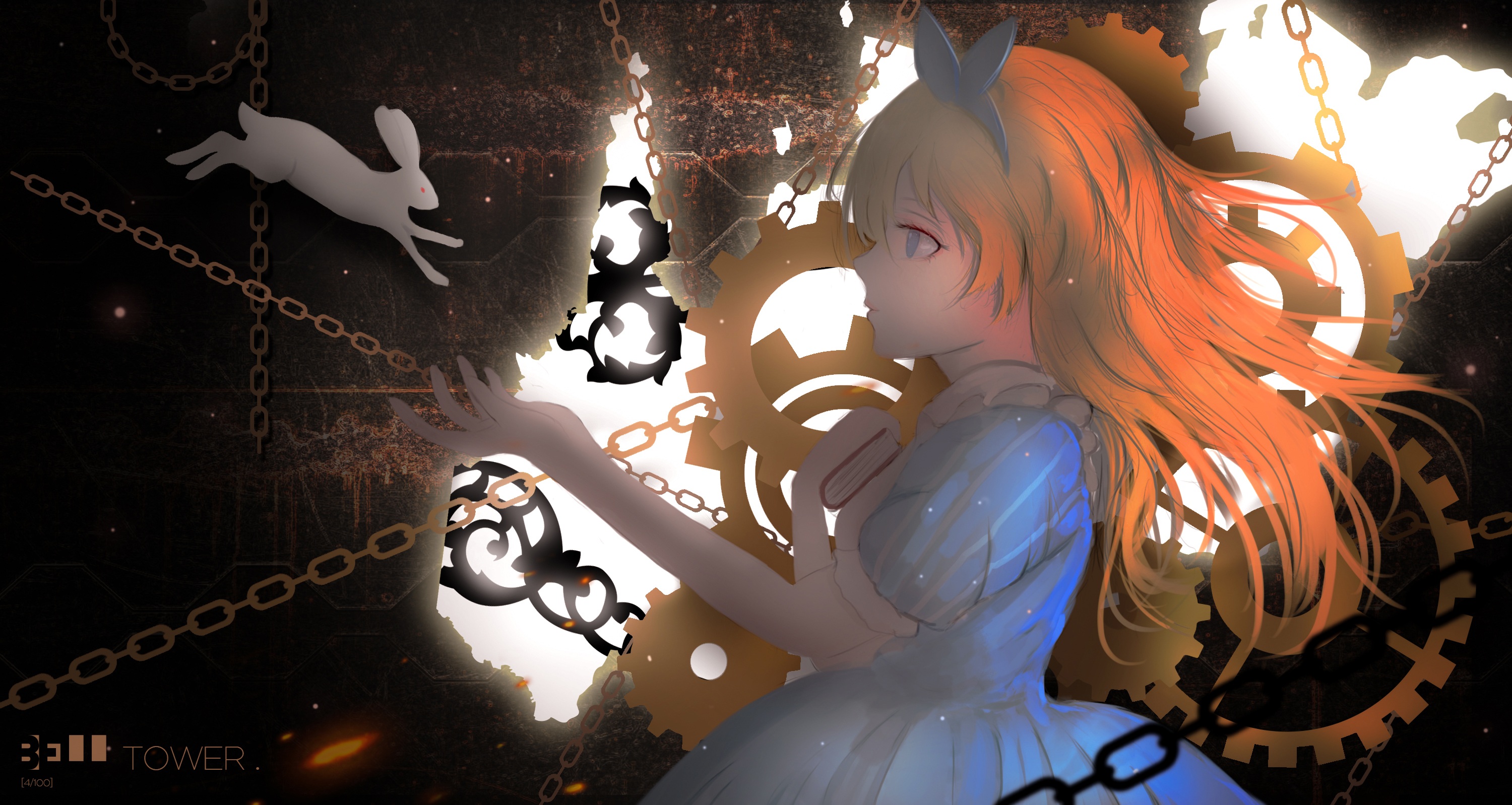 Alice in Wonderland Anime HD Wallpaper: Enchanted Chains & Rabbit Chase