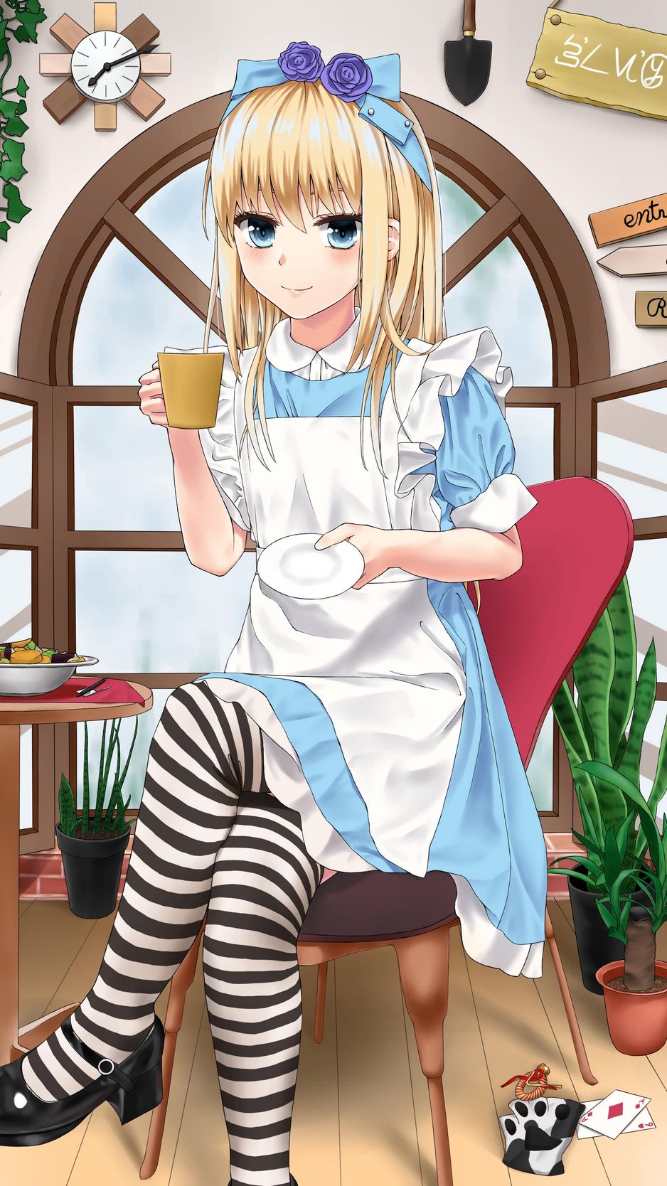 Download Wallpaper 938x1668 Alice In Wonderland, Girl, Tea Party, Dress, Anime Iphone 8 7 6s 6 For Parallax HD Background