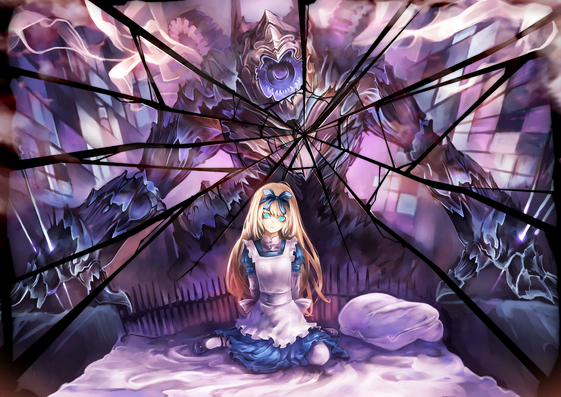 Wallpaper girl, fear, monster, anime, mirror, Alice in Wonderland, art, Alice for mobile and desktop, section прочее, resolution 1920x1360
