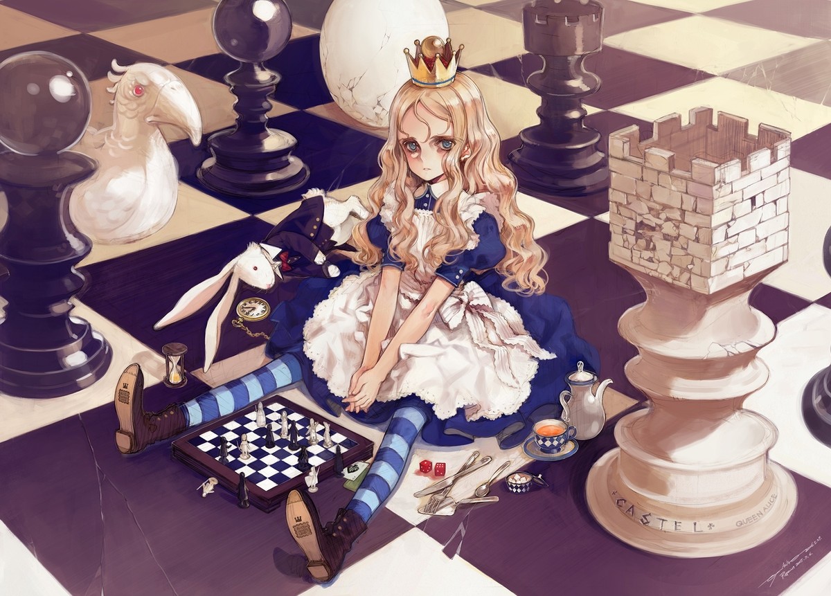 Anime Girls Artwork Alice In Wonderland Chess Gaming Mat Desk 44597