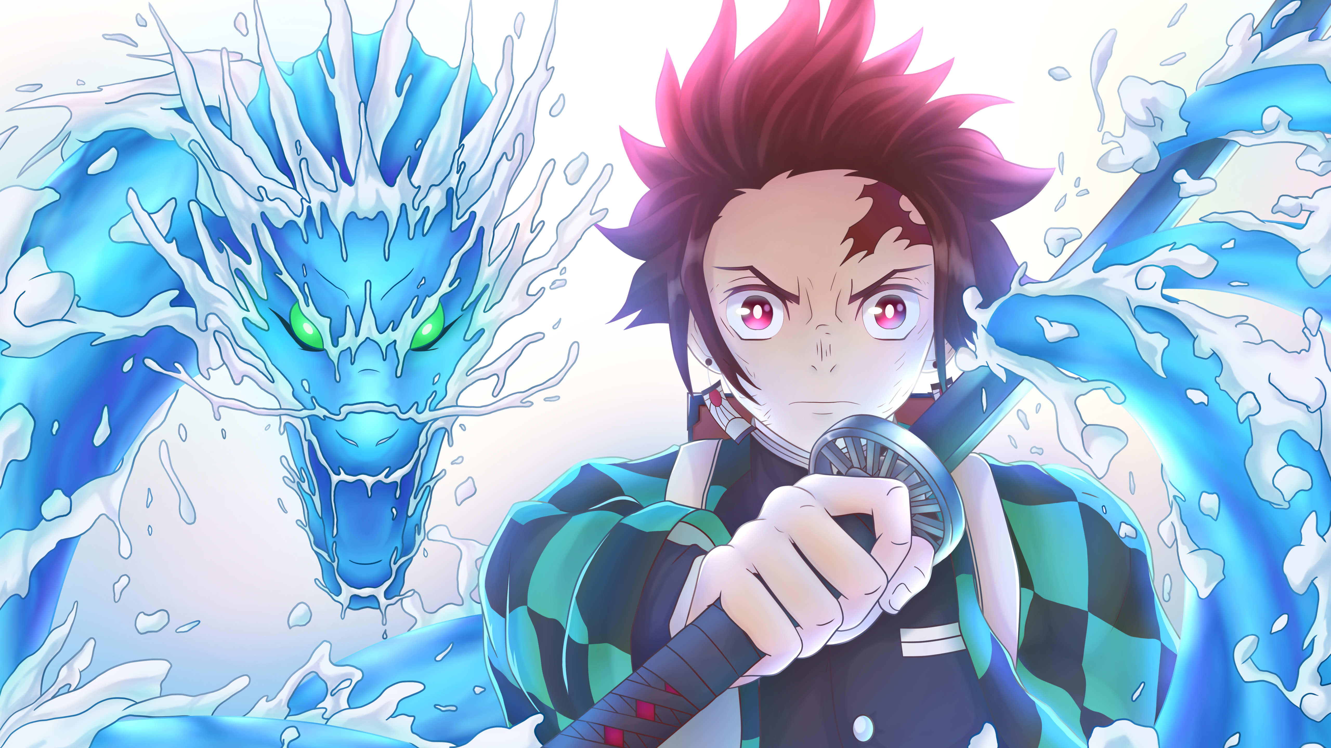Pink Eyes Tanjiro Kamado With Sword 4K 5K HD Demon Slayer Kimetsu no Yaiba Wallpaper