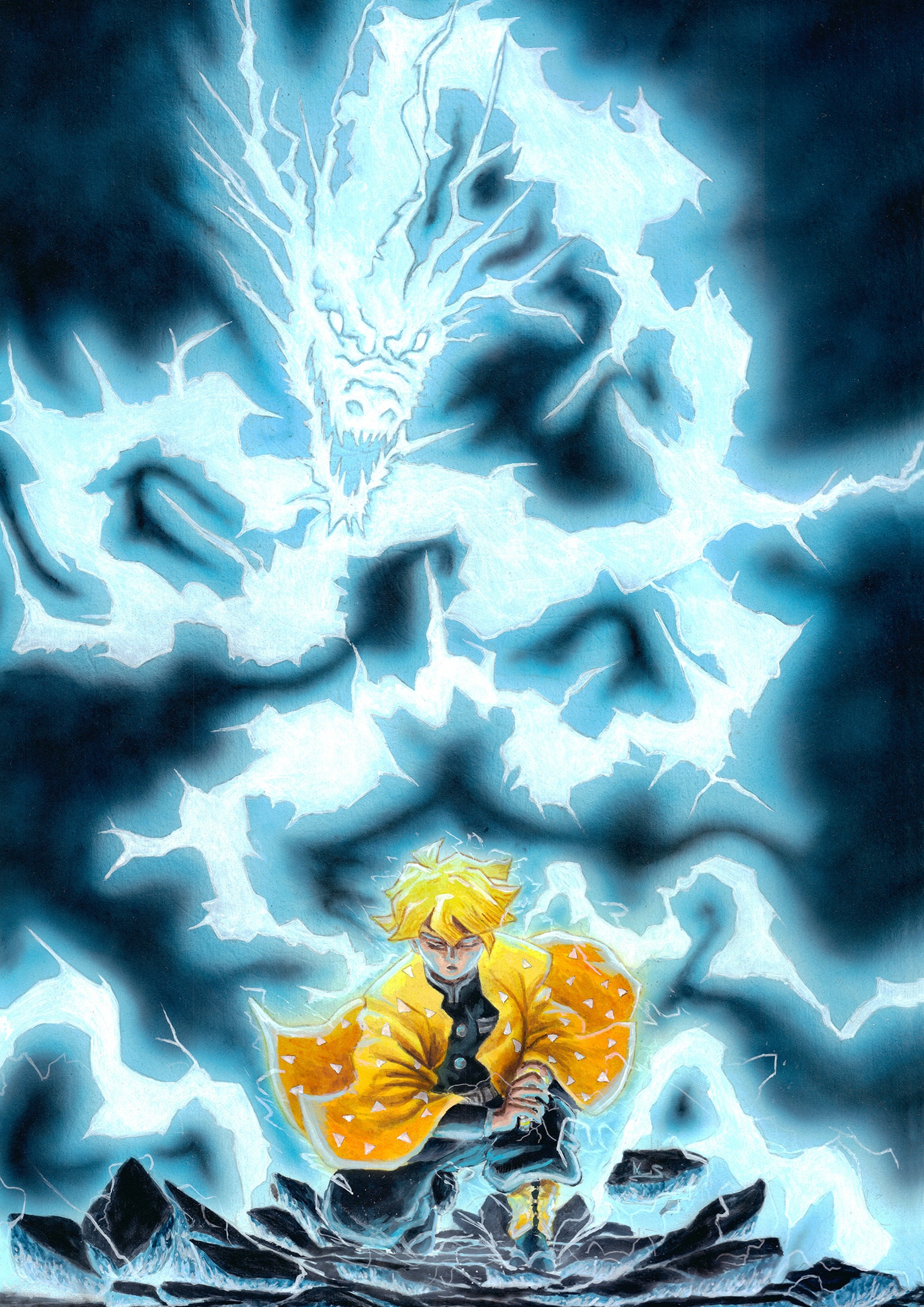Zenitsu Dragonthunder zenitsu, Thunder Dragon. Print A3 29.7cmx 42cm. Fantasy Illustration