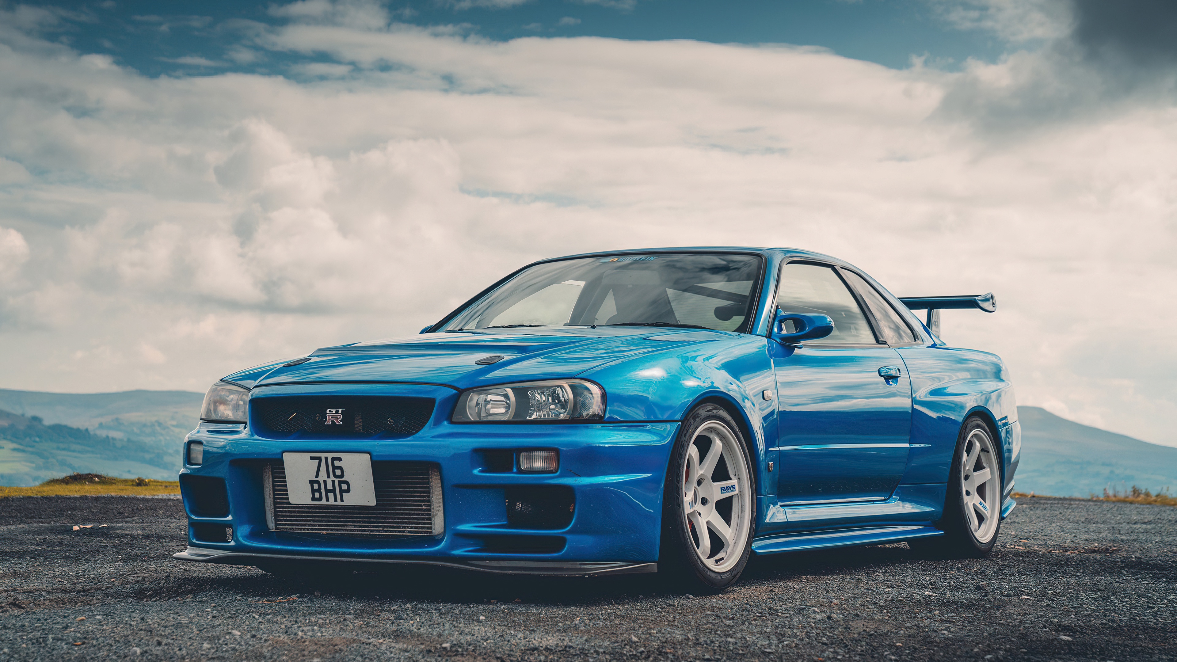 Wallpaper skyline, blue, custom, NISSAN GTR R34 for mobile and desktop, section nissan, resolution 3840x2160