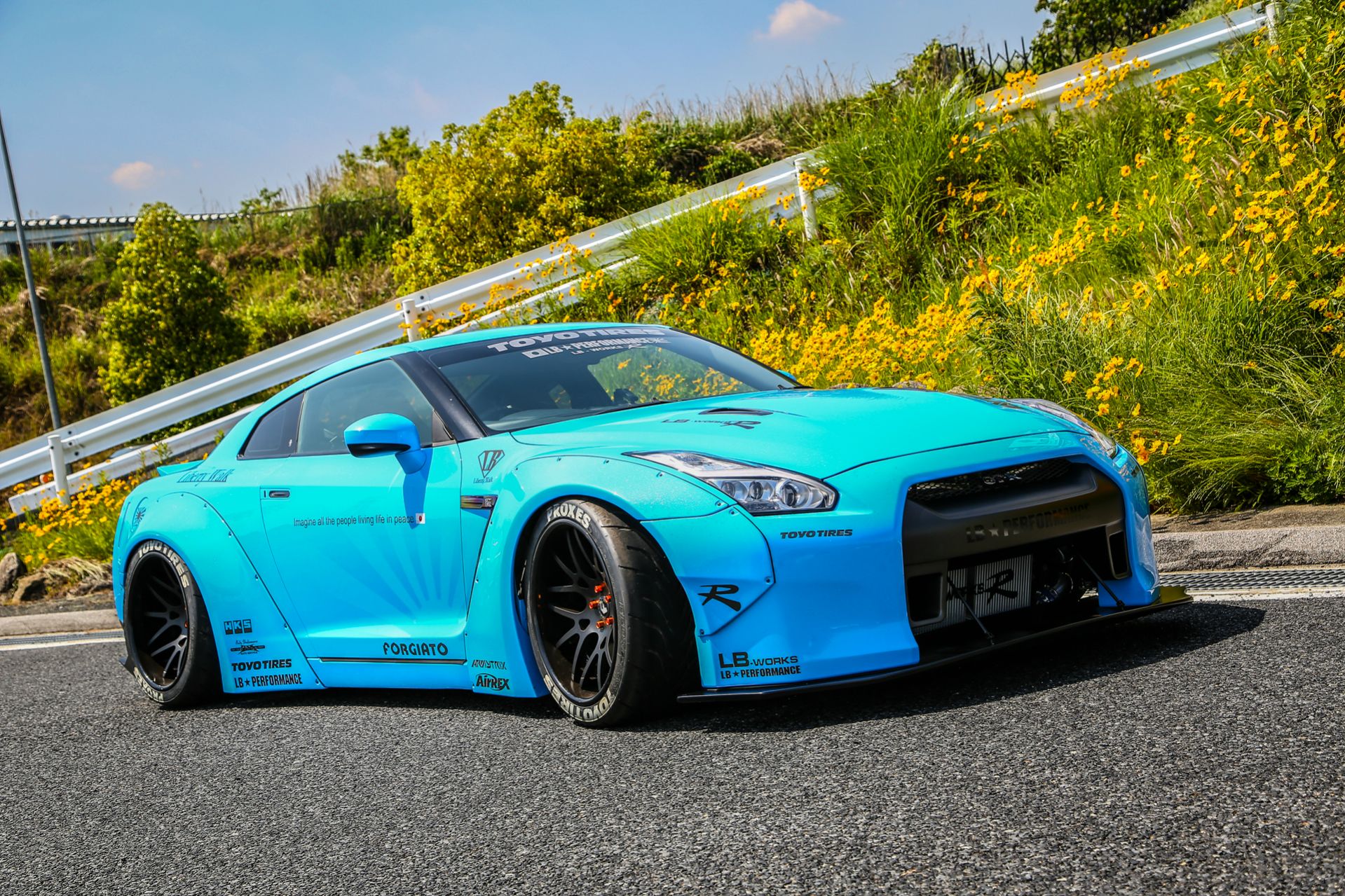 Bright Blue Liberty Walk Nissan GT R Posing