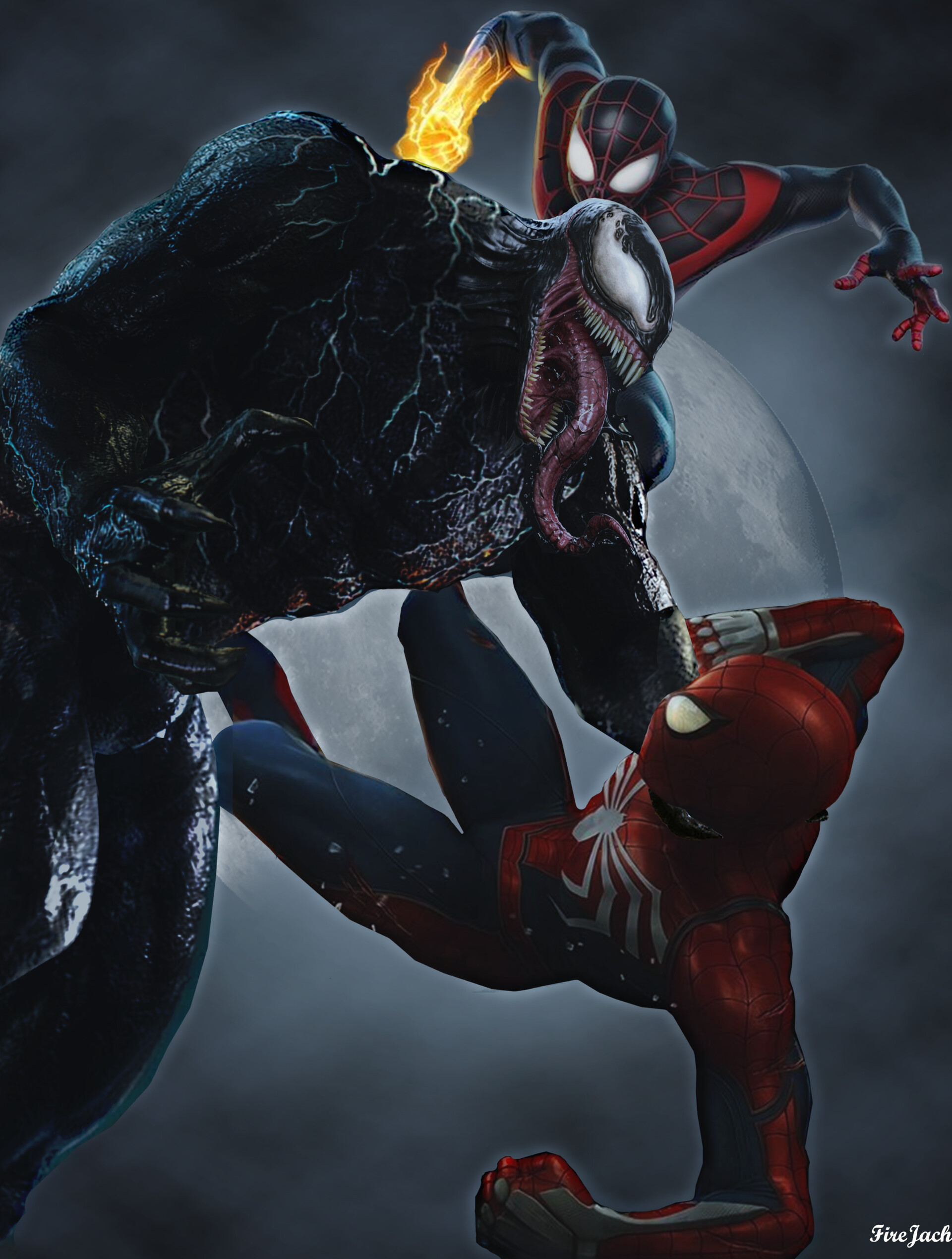 Spider Man Peter Parker And Miles Morales Vs. Venom