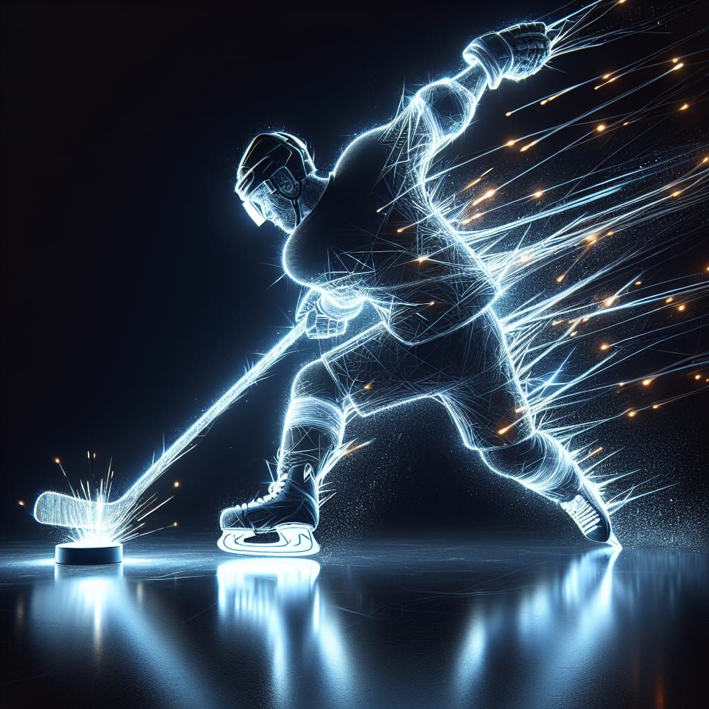 Neon Hockey Player Hockey Player Strikes Puck