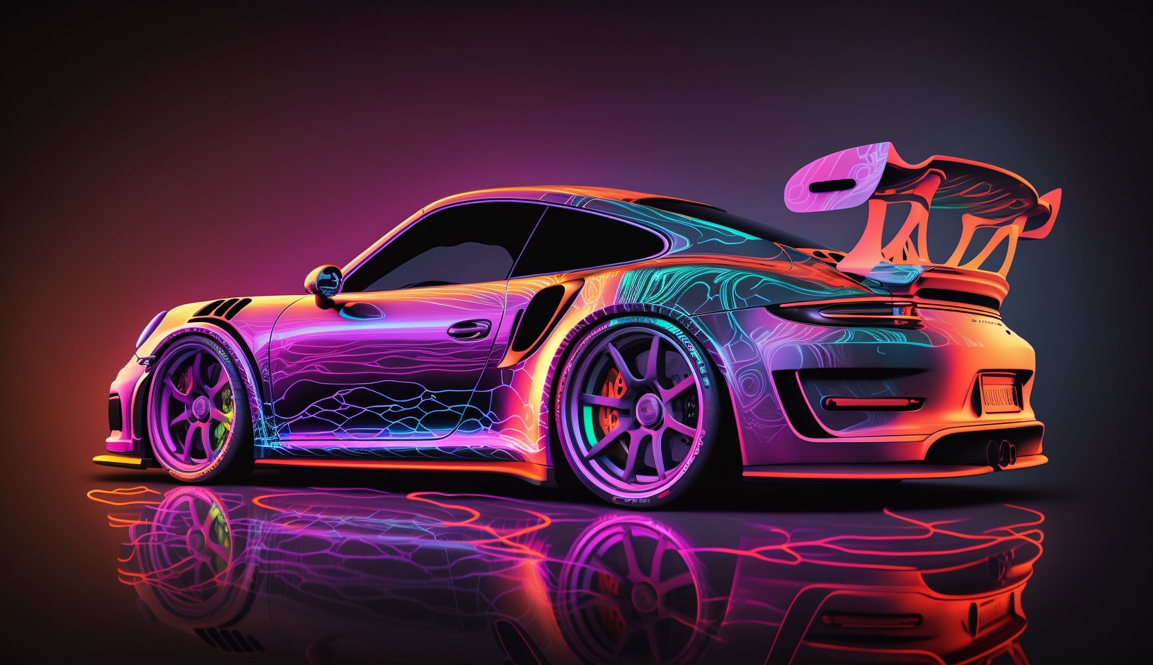 Porsche 911 GT3 RS in Neon Abstract Technicolor