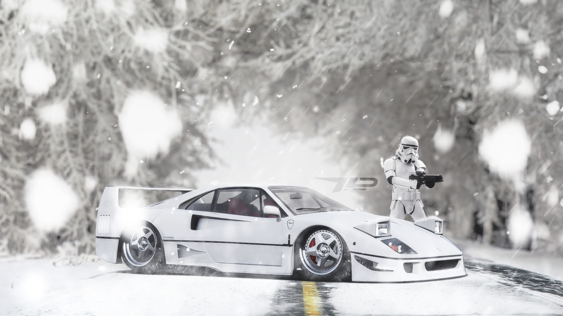 Wallpaper machine, auto, snow, rendering, Star Wars, Ferrari, F40, Concept Art for mobile and desktop, section рендеринг, resolution 1920x1080