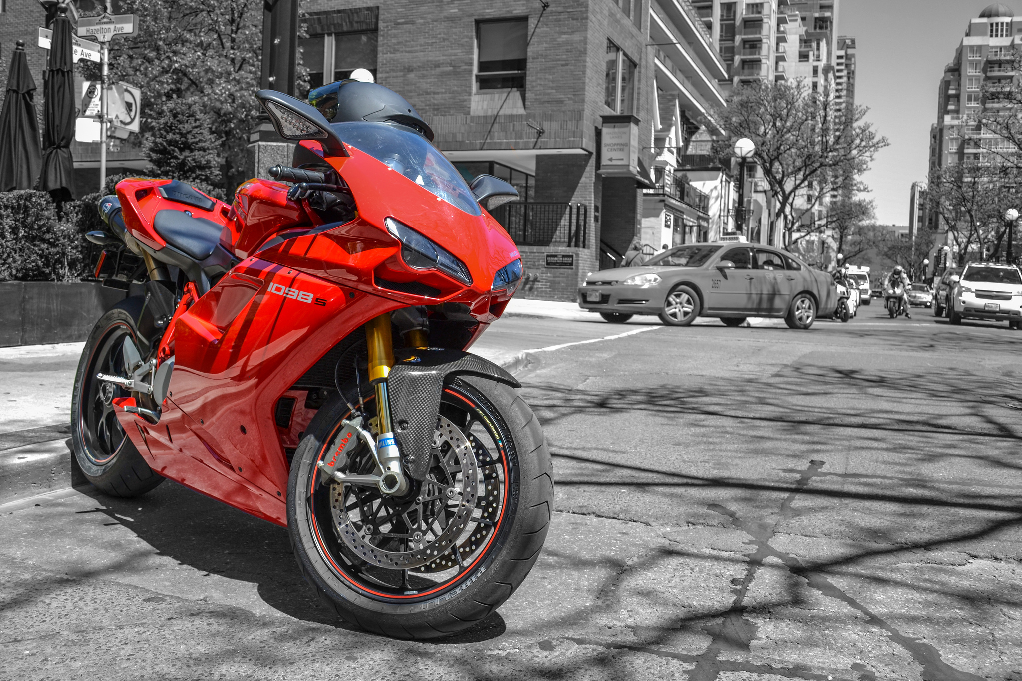 Vibrant Ducati 1098 Motorcycle Pops in Selective Color HD Wallpaper