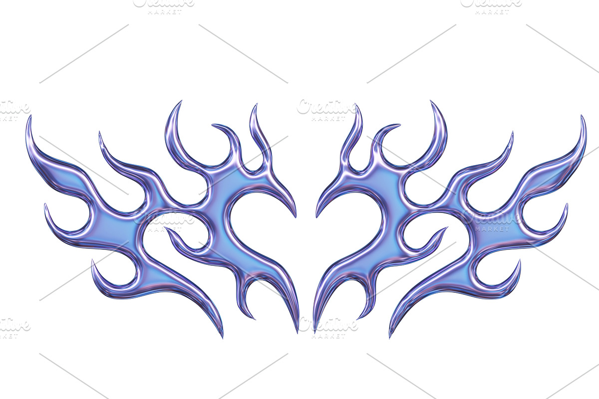 3D chrome metal of y2k fire icon, a Textures & Material 3D Model