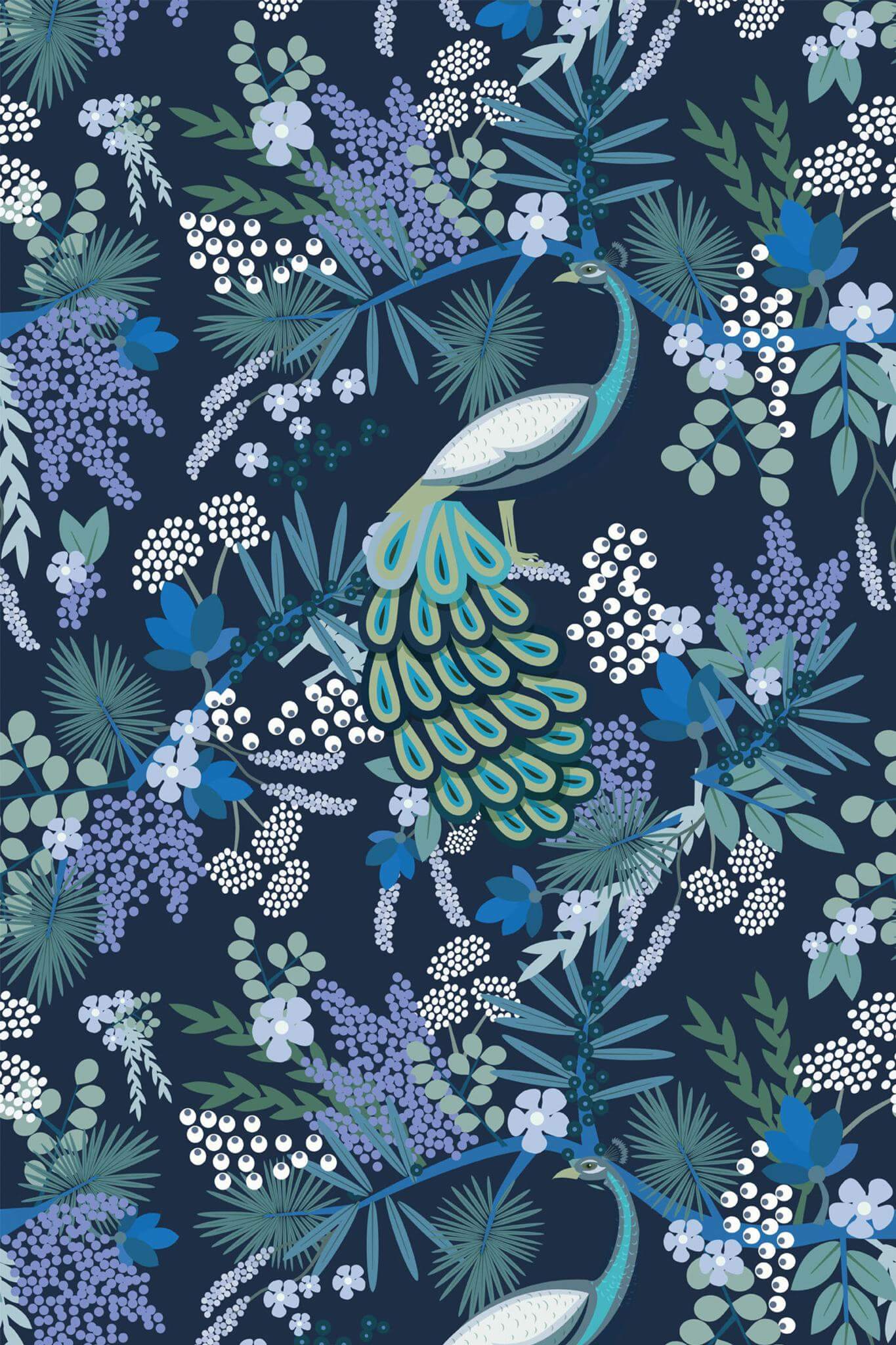 Navy Blue Peacock Peel And Stick Wallpaper Or Non Pasted