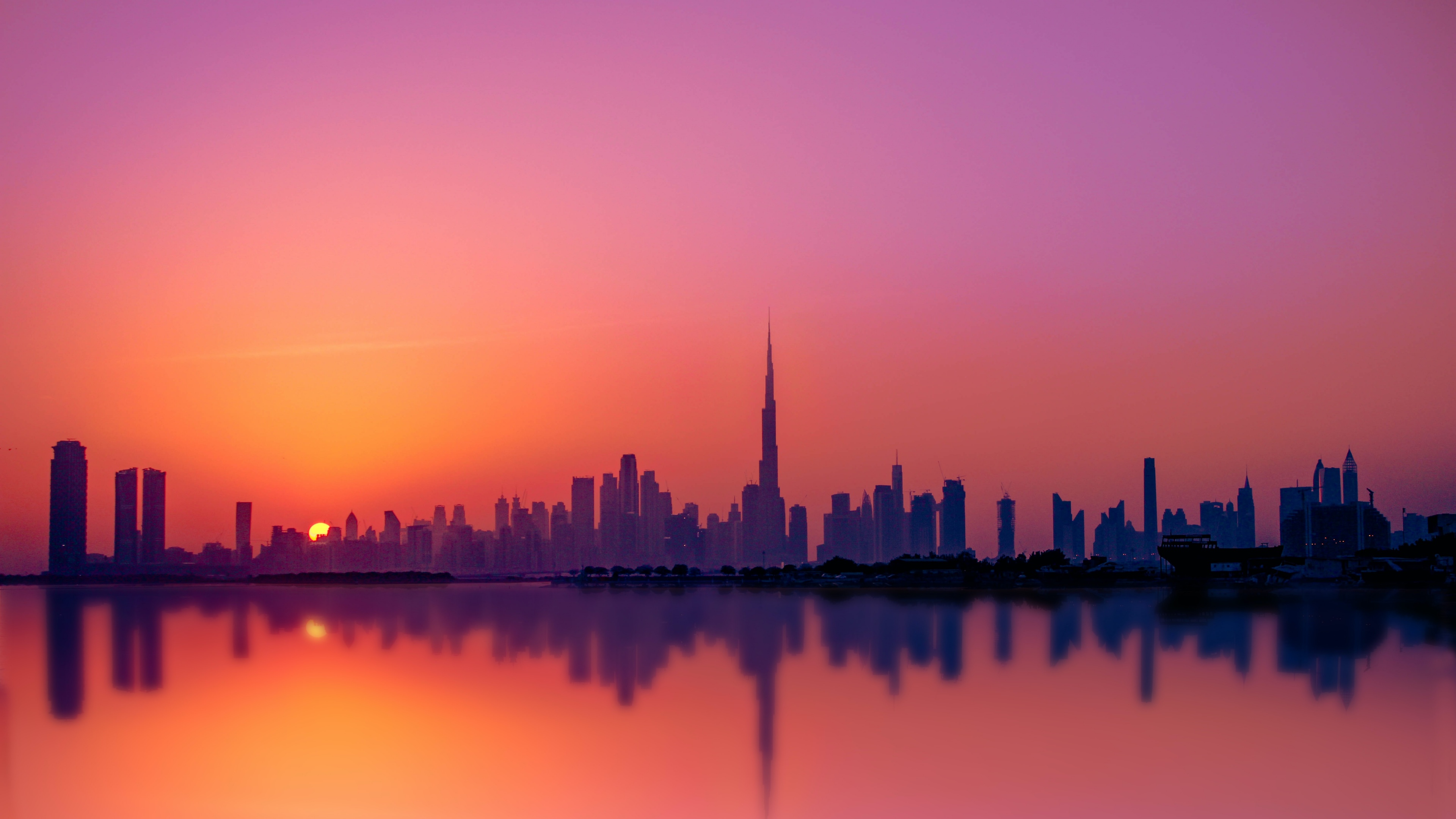 Dubai City Wallpaper 4K, Skyline, Silhouette, Cityscape