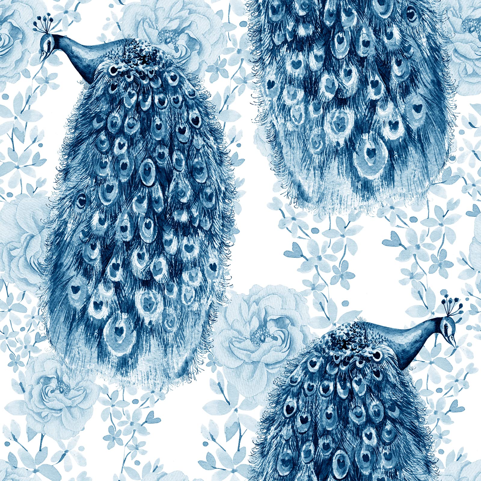 Wallink Blue Peacock Wallpaper Peel and Stick Animal Wallpaper for Nursery 17.5x120 Cute Peacock Pattern Wall Paper Peel and Stick Self Adheisve Contact Paper for Walls Decor Living Room Girls Room