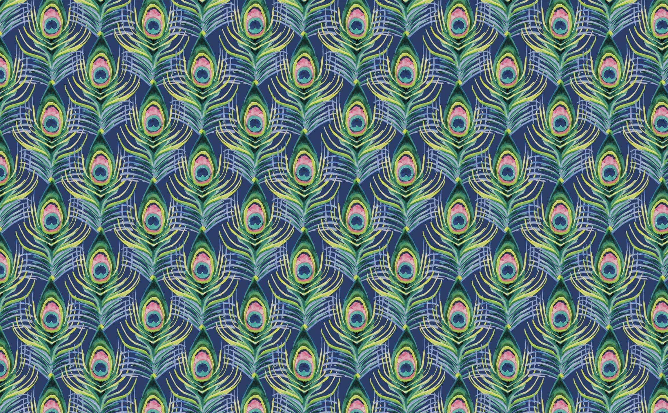 Passionate Peacock In Royal Blue. Wallpaper Peel And Stick Linen