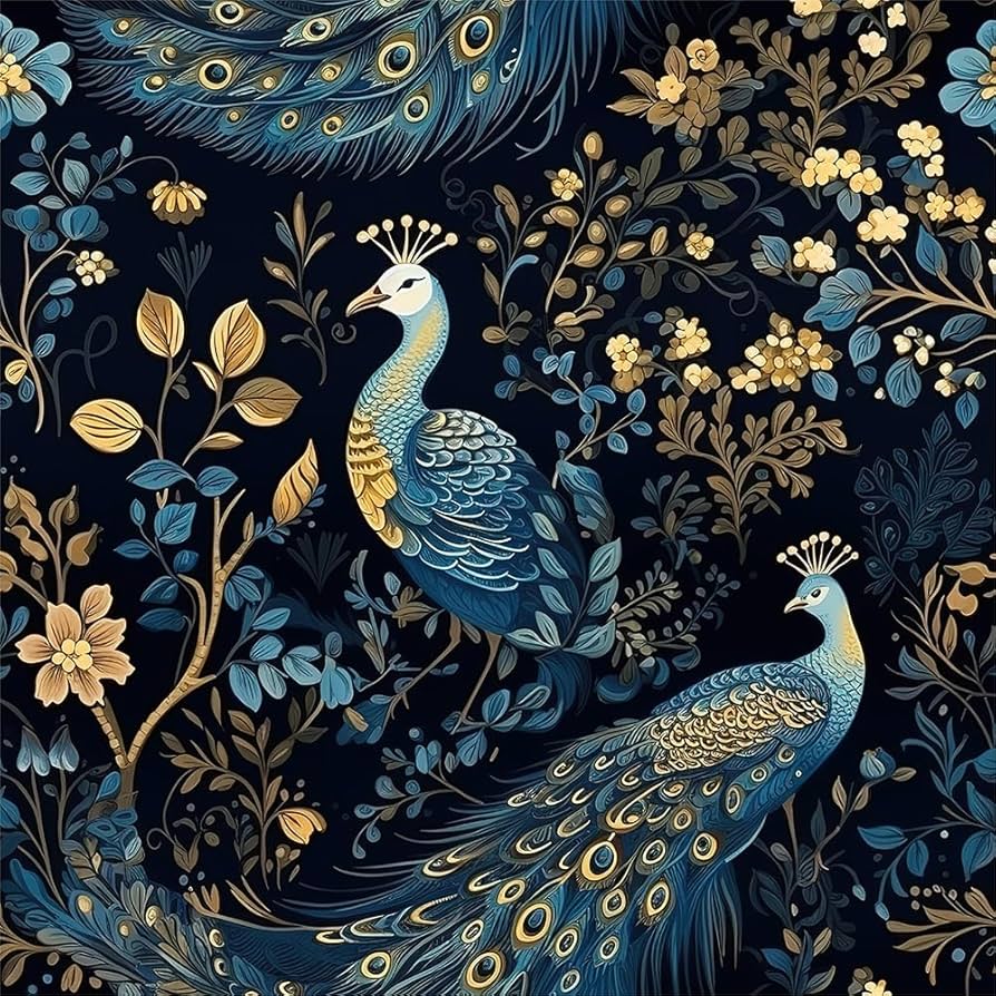 REDAMANCY Gold Yellow Blue Peacock Animal Plants Dark Black Peel And Stick Wallpaper Stick On Contact Paper Vintage Wall Paper Easy Peel Off For Nightstand Drawer Cabinet Renter