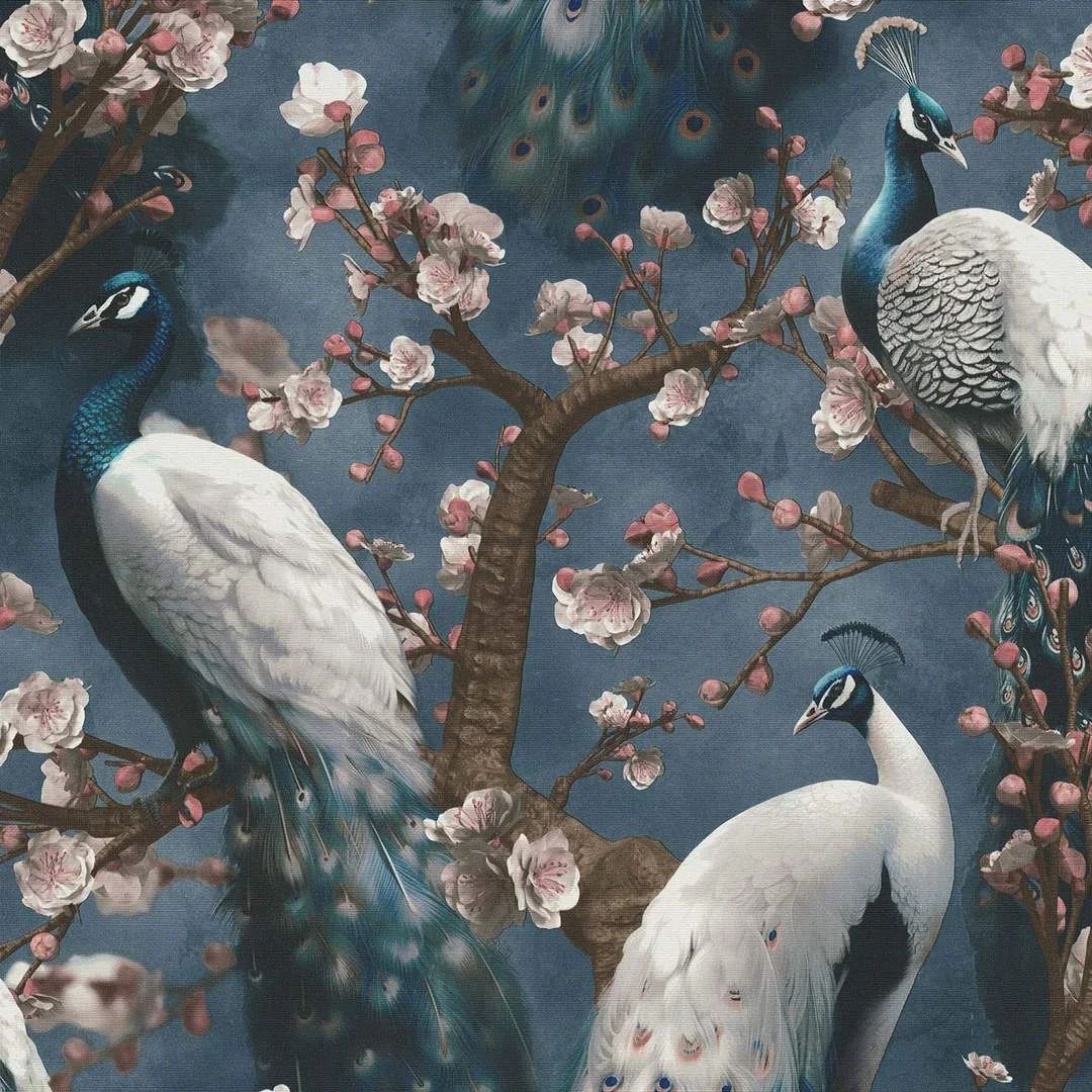 Play Of Light Peacocks Navy Blue Vinyl Wallpaper 10414 08 08
