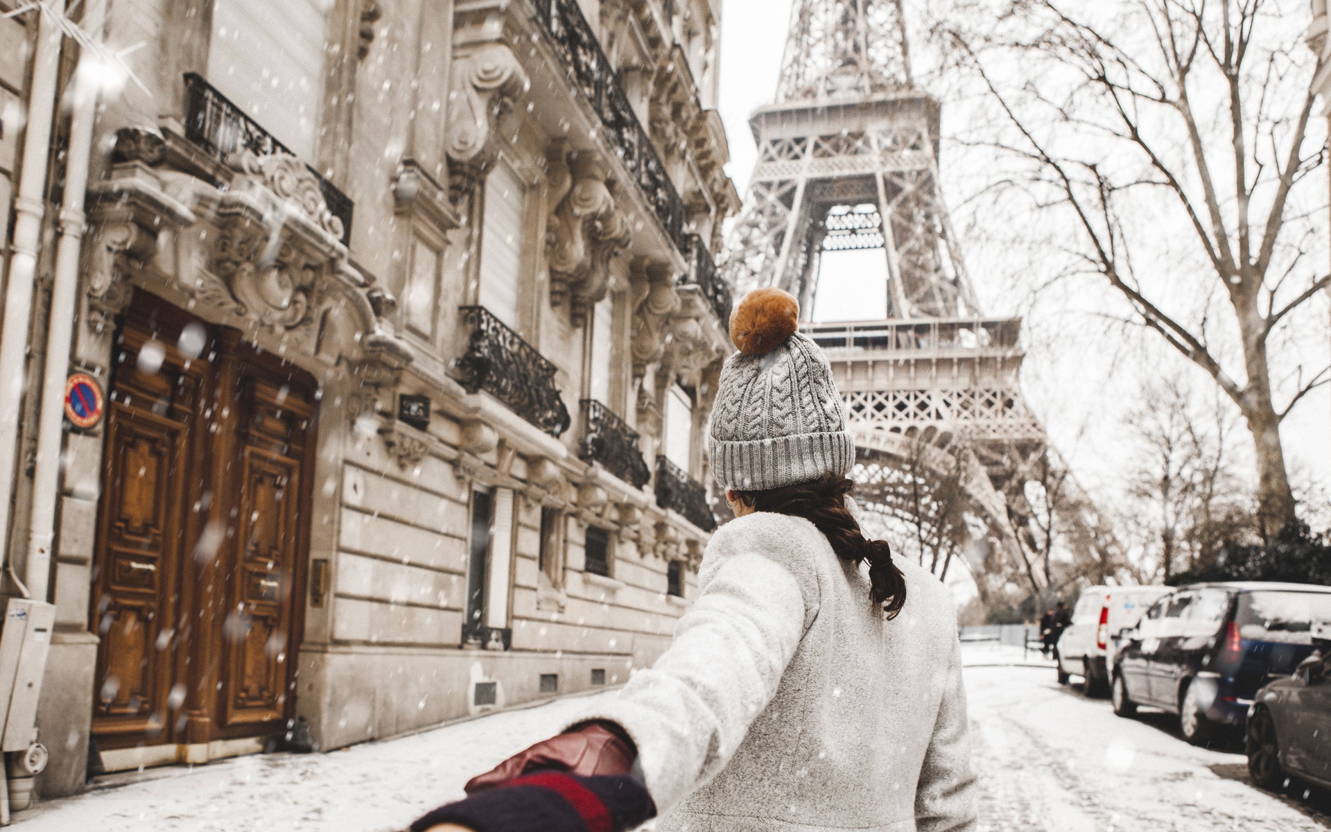 Wallpaper wallpaper, Paris, love, woman, France, winter, snow, street for mobile and desktop, section настроения, resolution 1920x1200