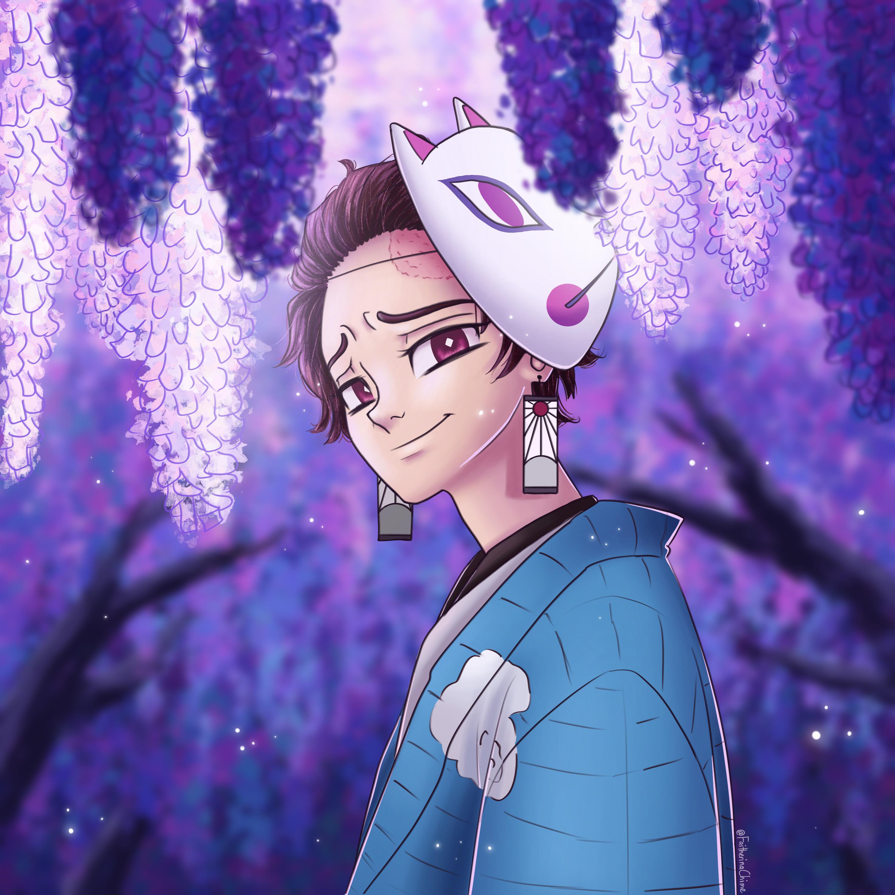 Wisteria Tanjiro [an original fanart by me!].. Swipe to see drawing process!
