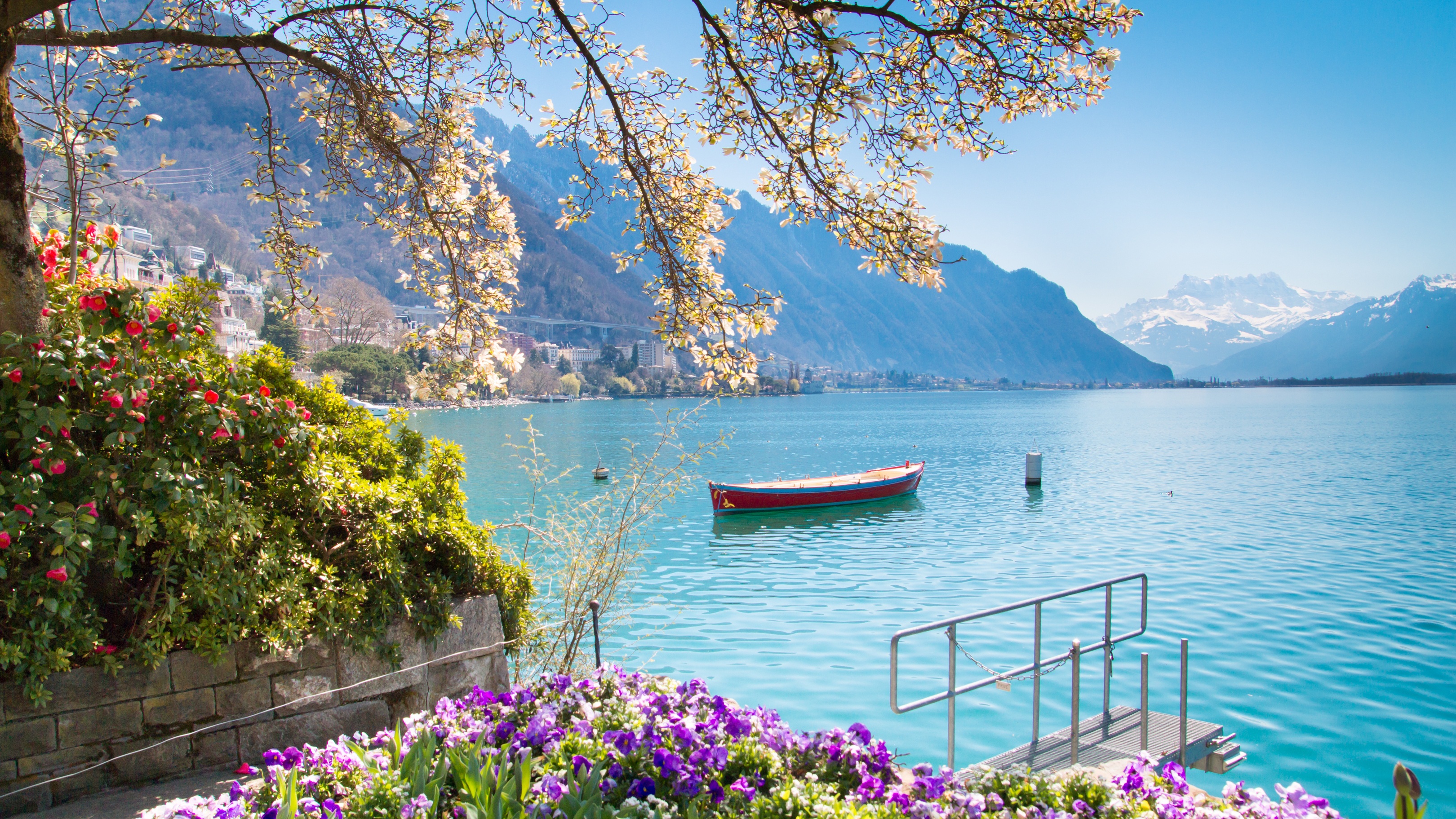 Download Mountain Boat Montreux Switzerland Photography Lake HD Wallpaper