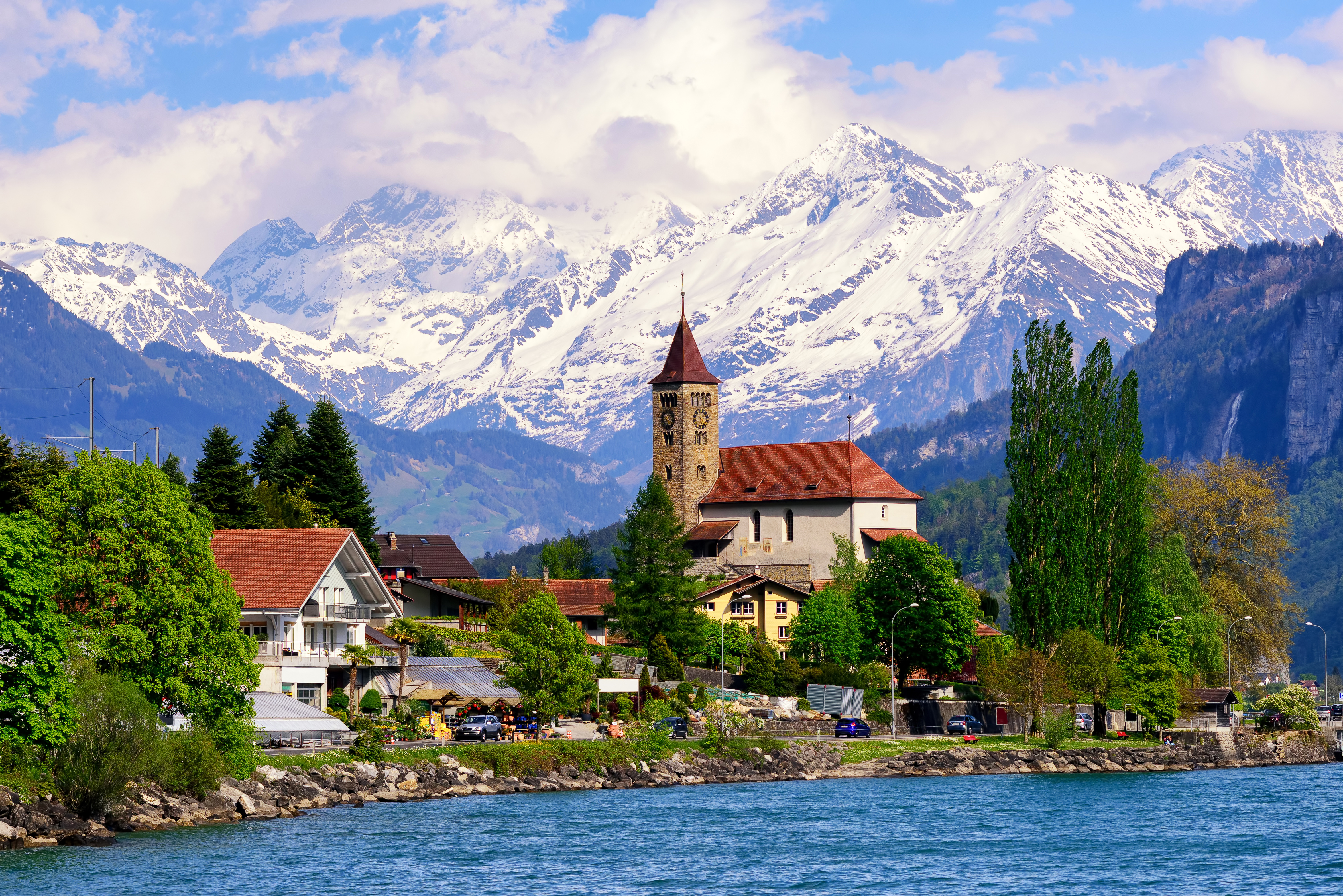 Beautiful houses in Switzerland by the lake Desktop wallpaper 1920x1080