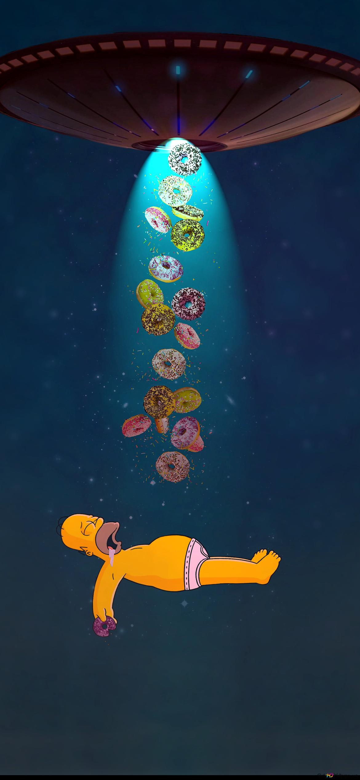 Simpsons cartoon character Homer Simpson dreams that it's raining 2K wallpaper download