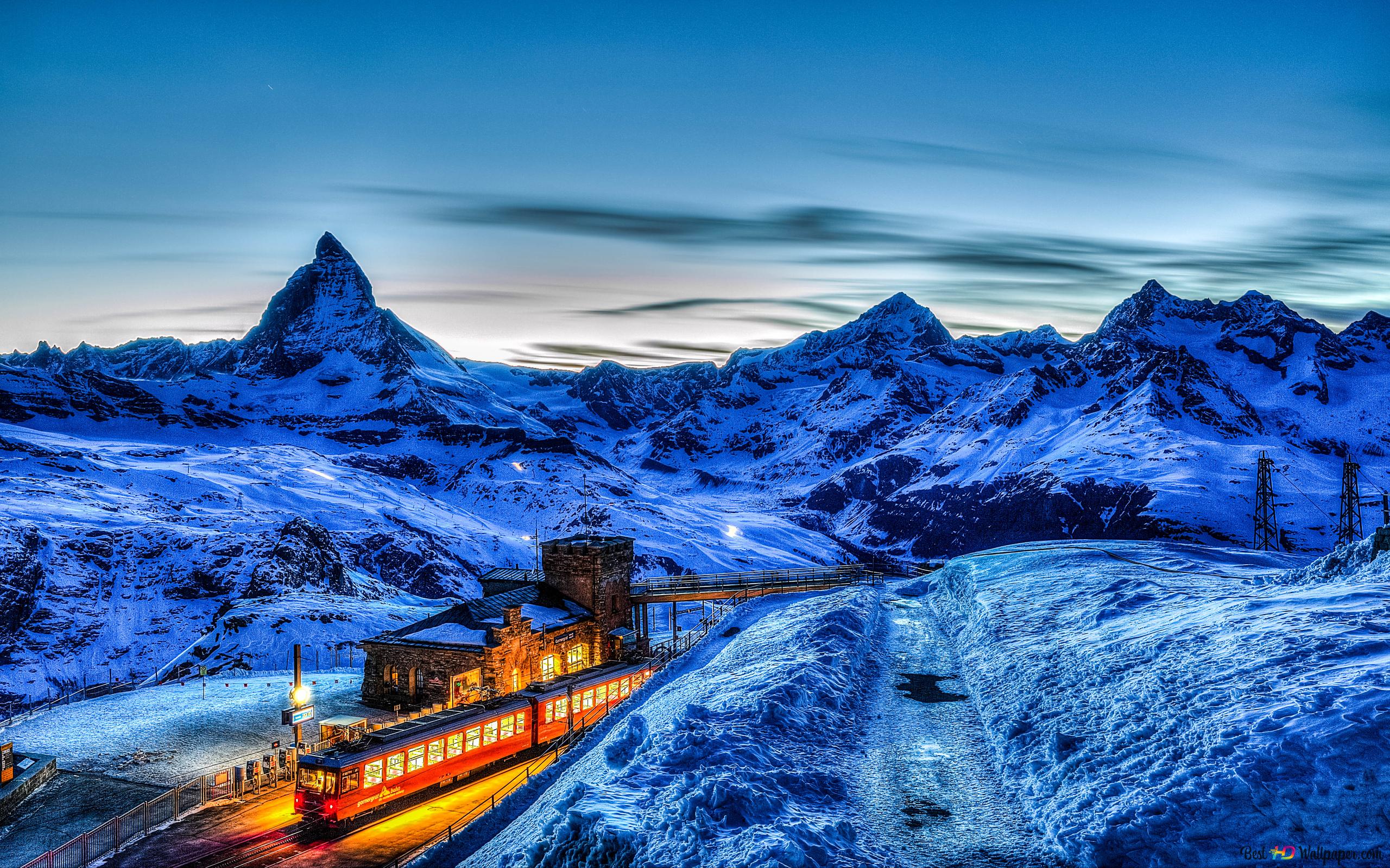 Train by the Matterhorn in Switzerland 4K wallpaper download