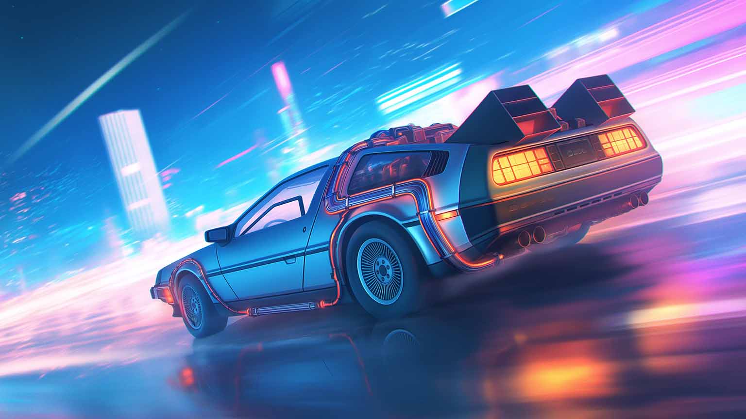Back to the Future DeLorean Time Travel Desktop Wallpaper in 4K