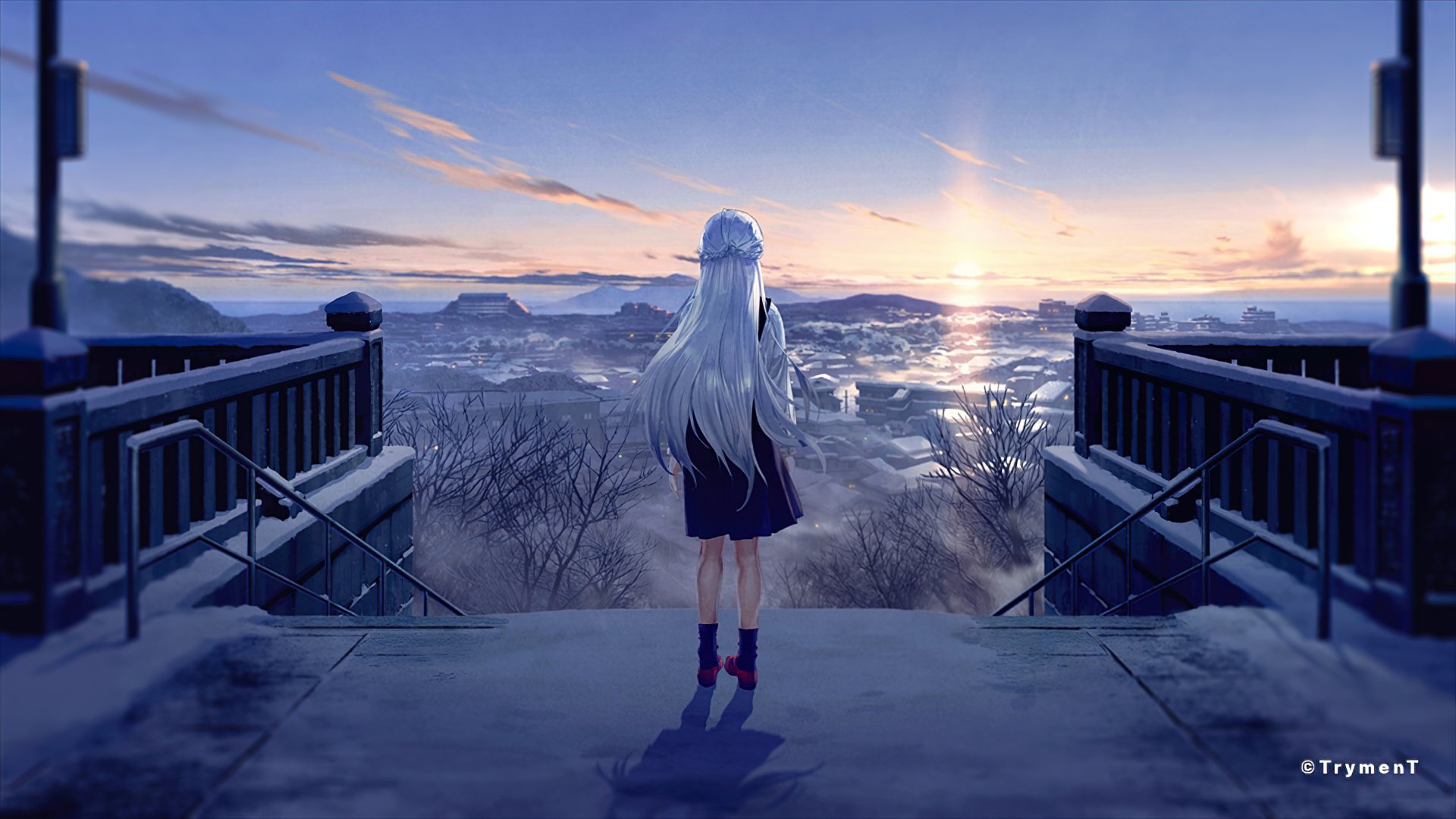 Winter's Embrace: HD Anime Wallpaper Of A Long Haired Heroine In Snow