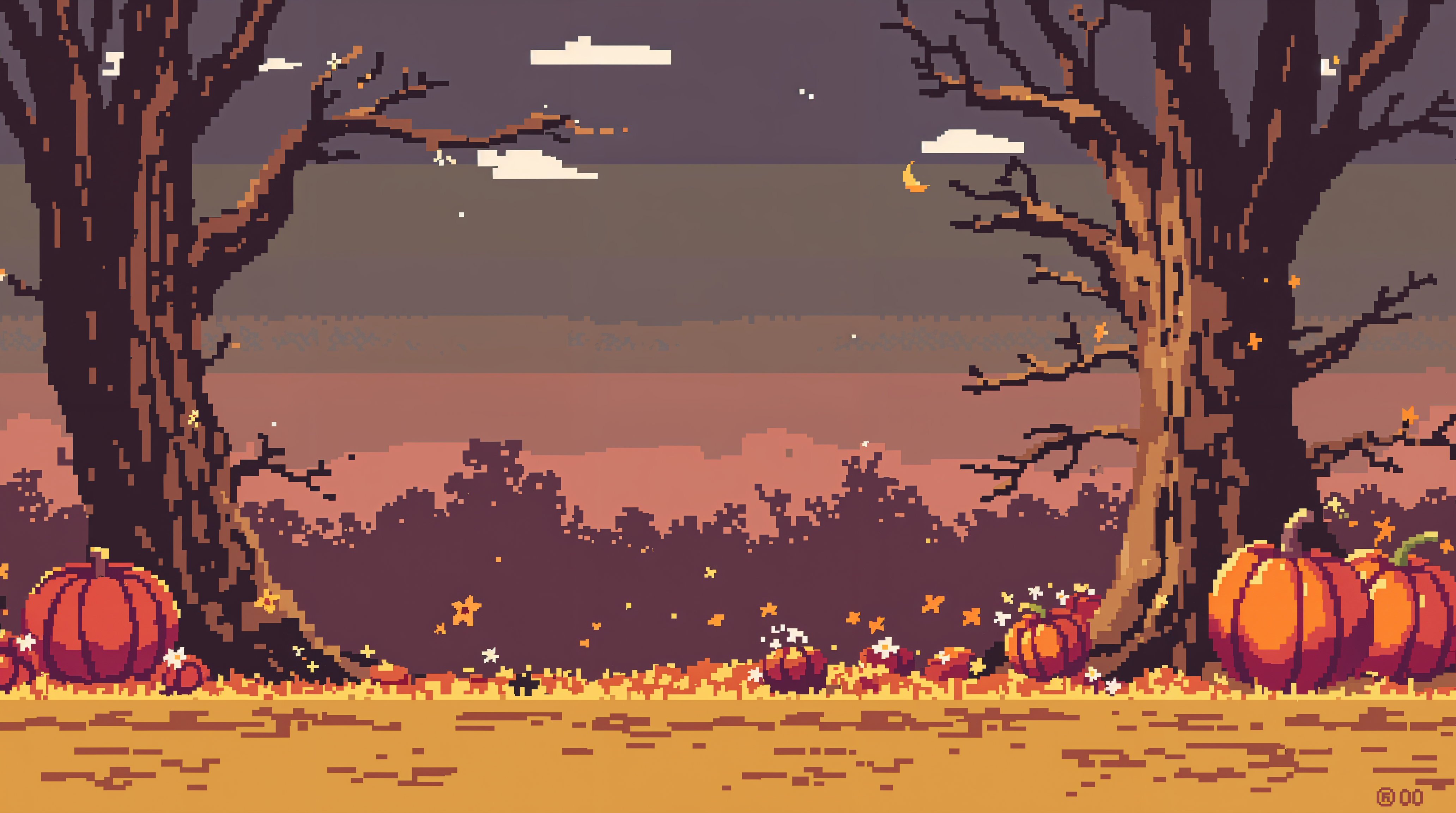 Autumn Dreams: 4K Ultra HD Wallpaper of a Pixel Art Pumpkin Landscape