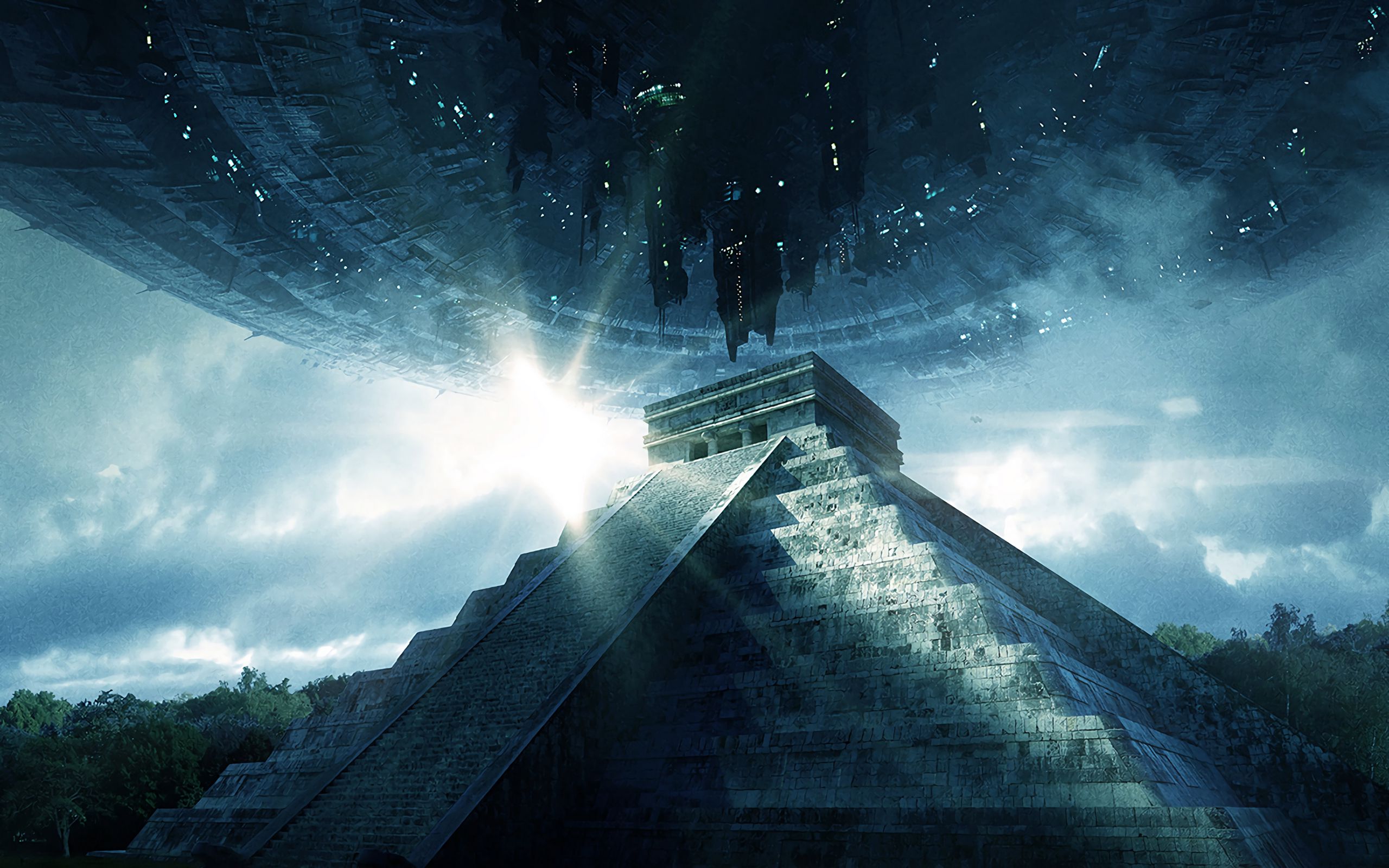 Download wallpaper 2560x1600 pyramid, ufo, aliens, visit, contact, extraterrestrial, civilization widescreen 16:10 HD background