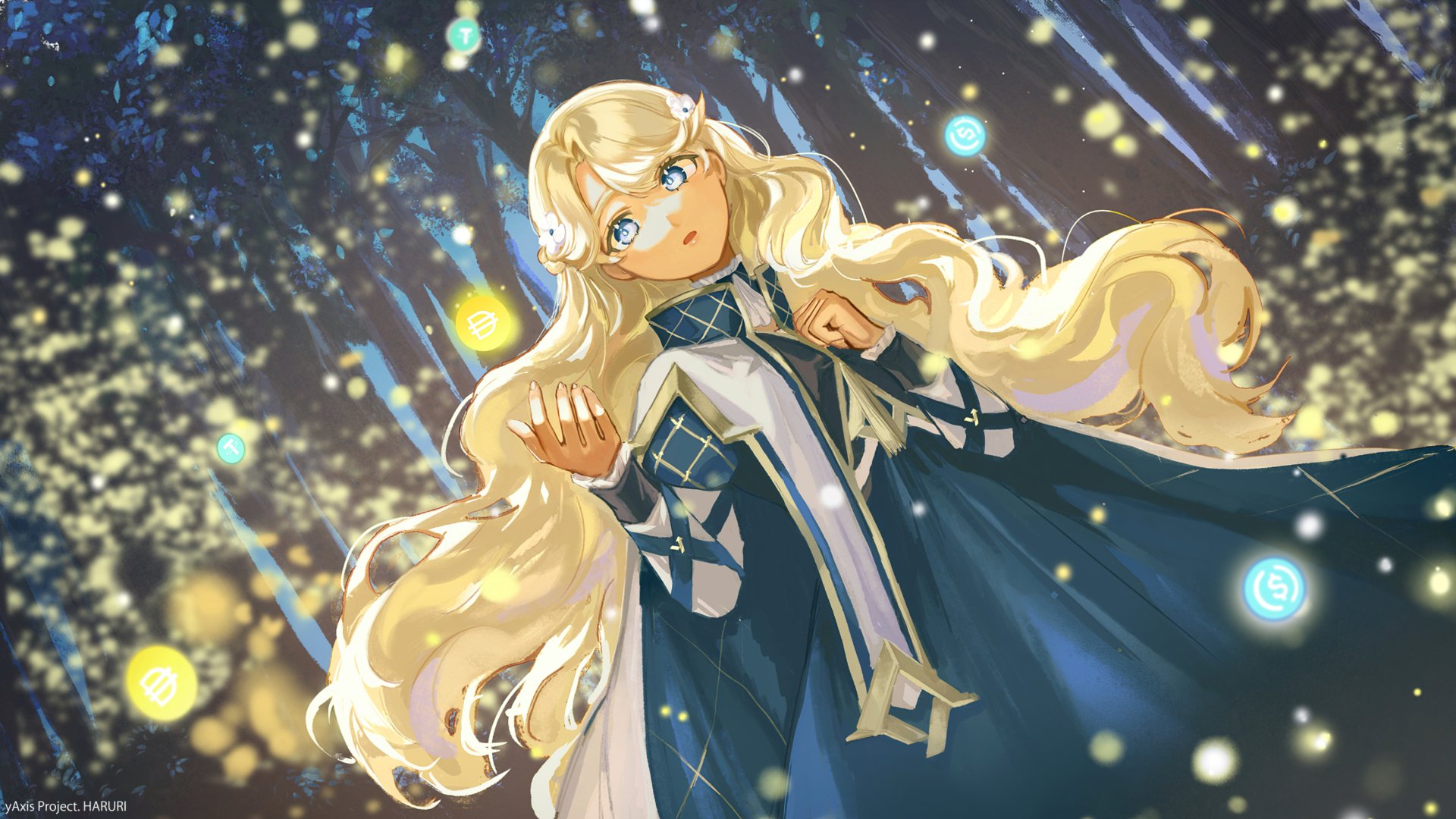 Radiant Blonde Anime Girl with Enchanting Blue Eyes