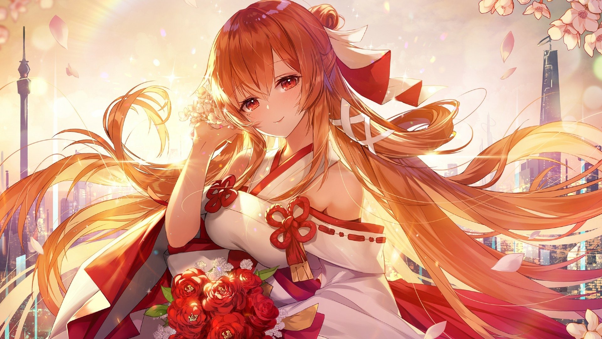 Radiant Blonde Anime Girl in Elegant Yukata