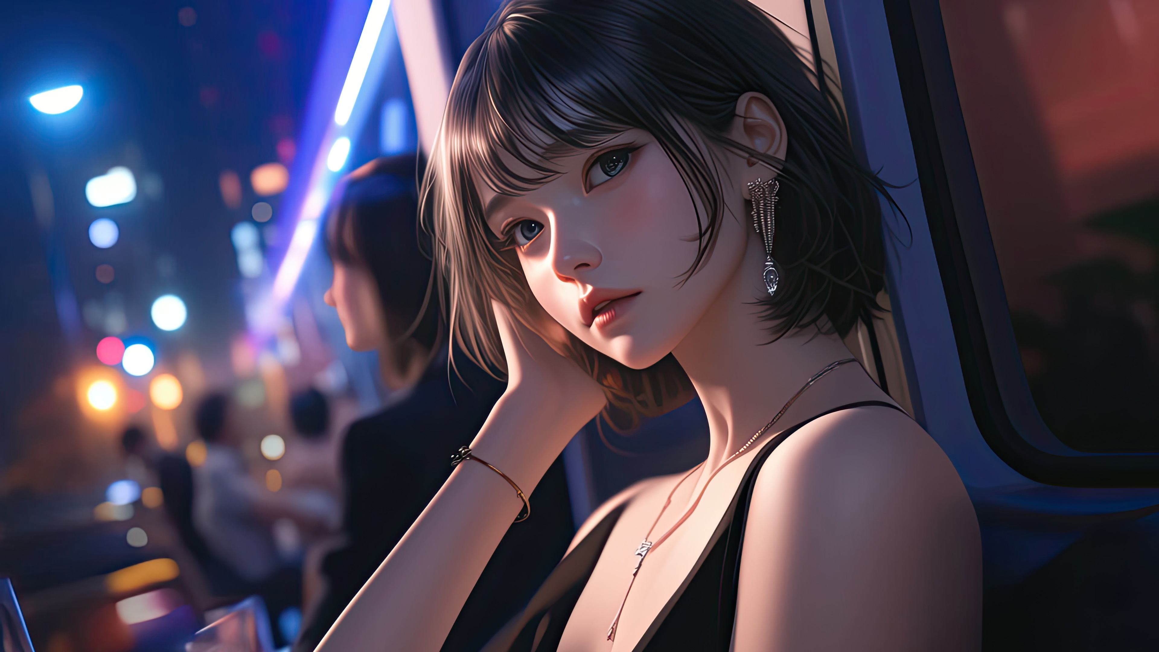 Wallpaper girl, look, asian, AI Art for mobile and desktop, section ии арт, resolution 3840x2160