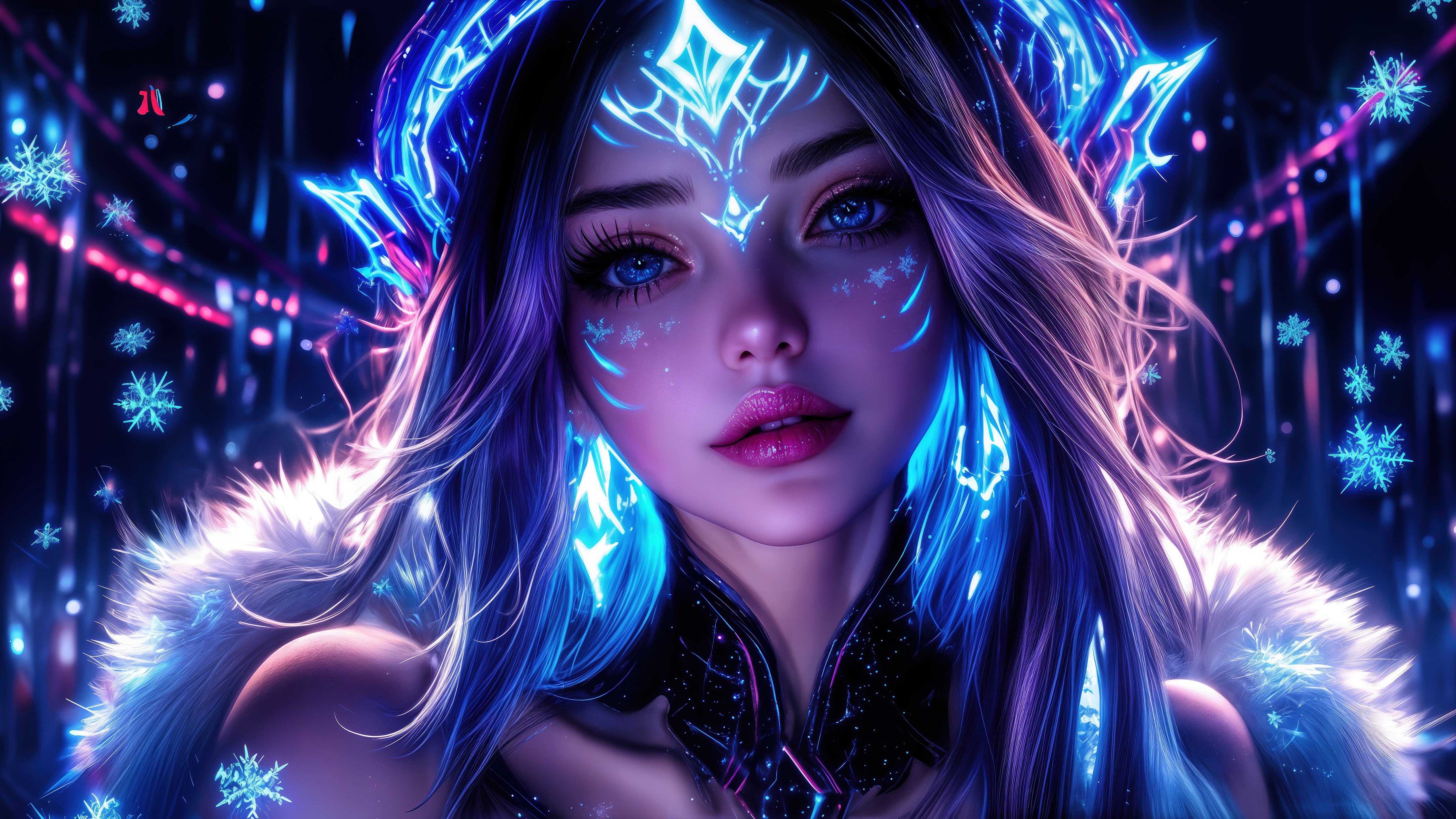 Dream girl Wallpaper 4K, Neon art, Asian Girl, Anime girl