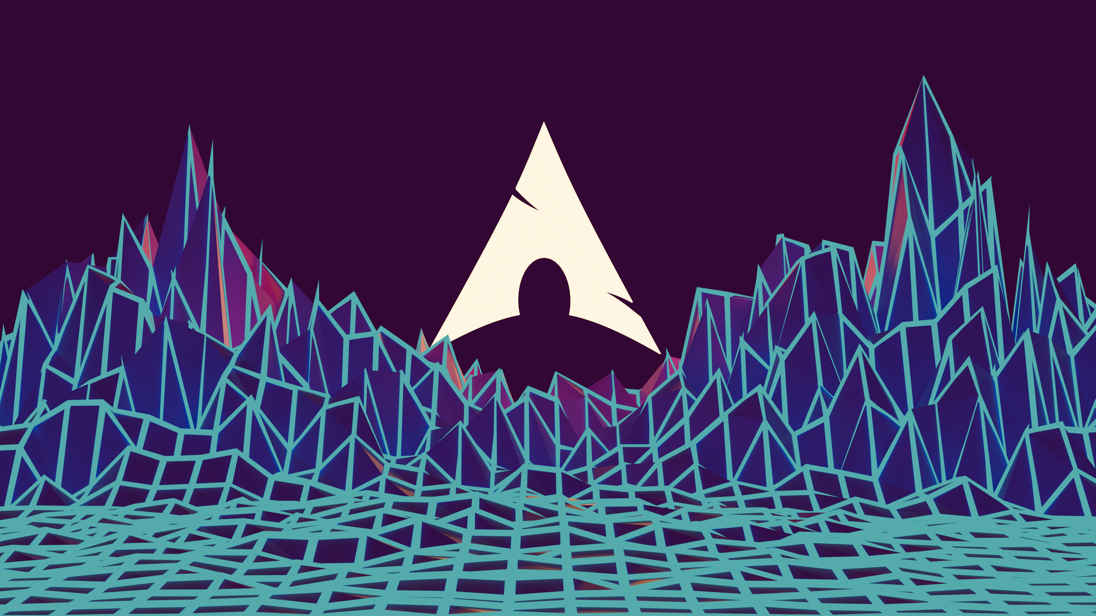 Arch Linux Synthwave 4K Wireframe Wallpaper