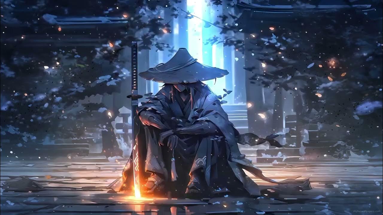 Resting Lone Samurai Live Wallpaper 4k. Dynamic Anime Background