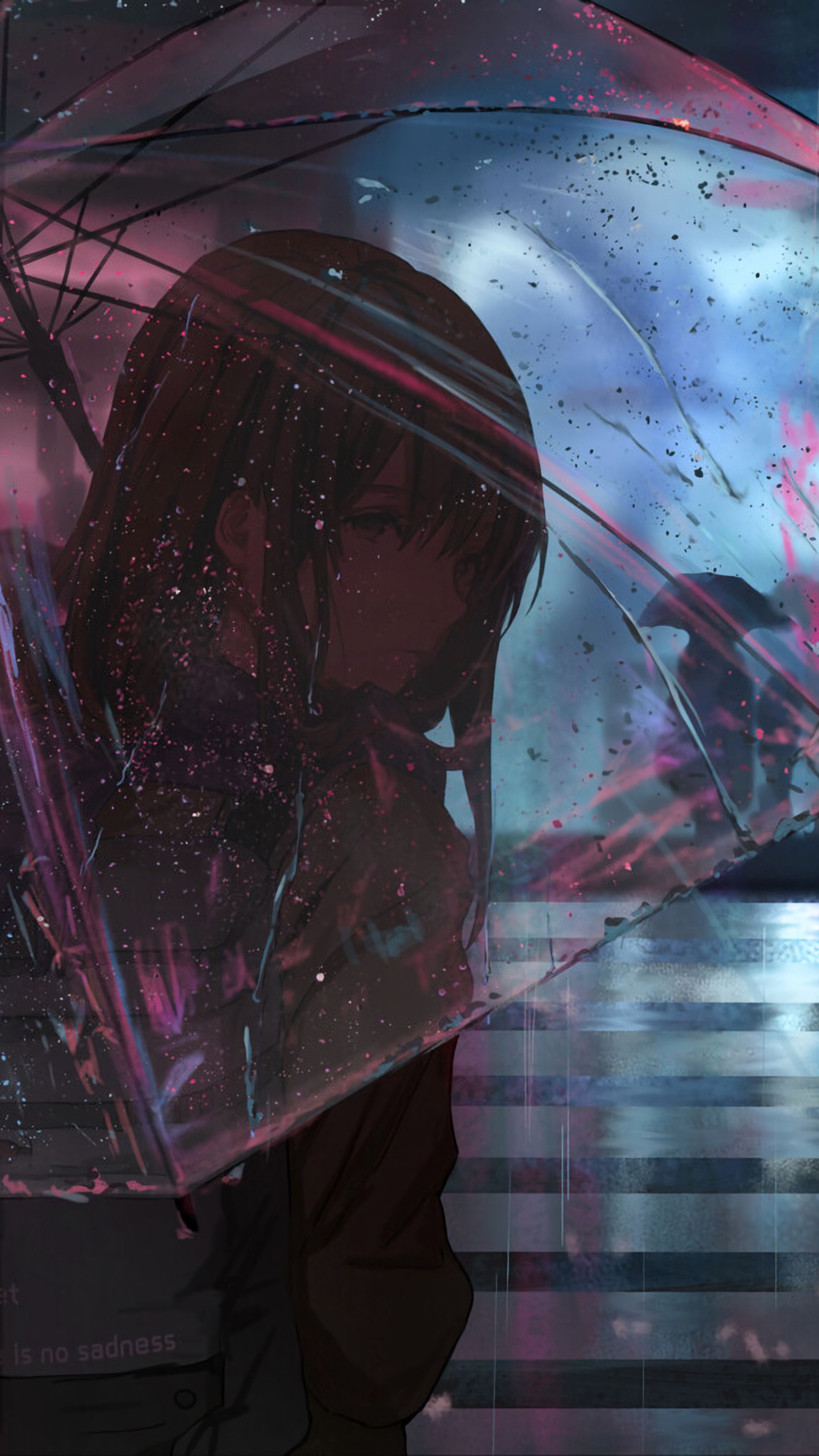 Download wallpaper 2160x3840 girl, umbrella, anime, rain, street, night samsung galaxy s4, s5, note, sony xperia z, z1, z2, z3, htc one, lenovo vibe HD background